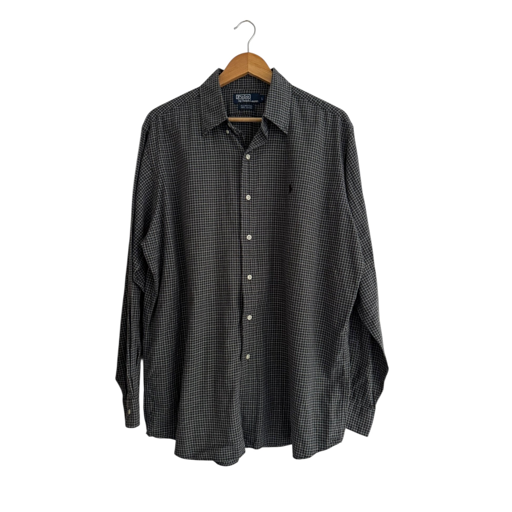 👔 Cămașă vintage Polo by Ralph Lauren Ellington neagră în carouri (Mărime L) - anbracaminte