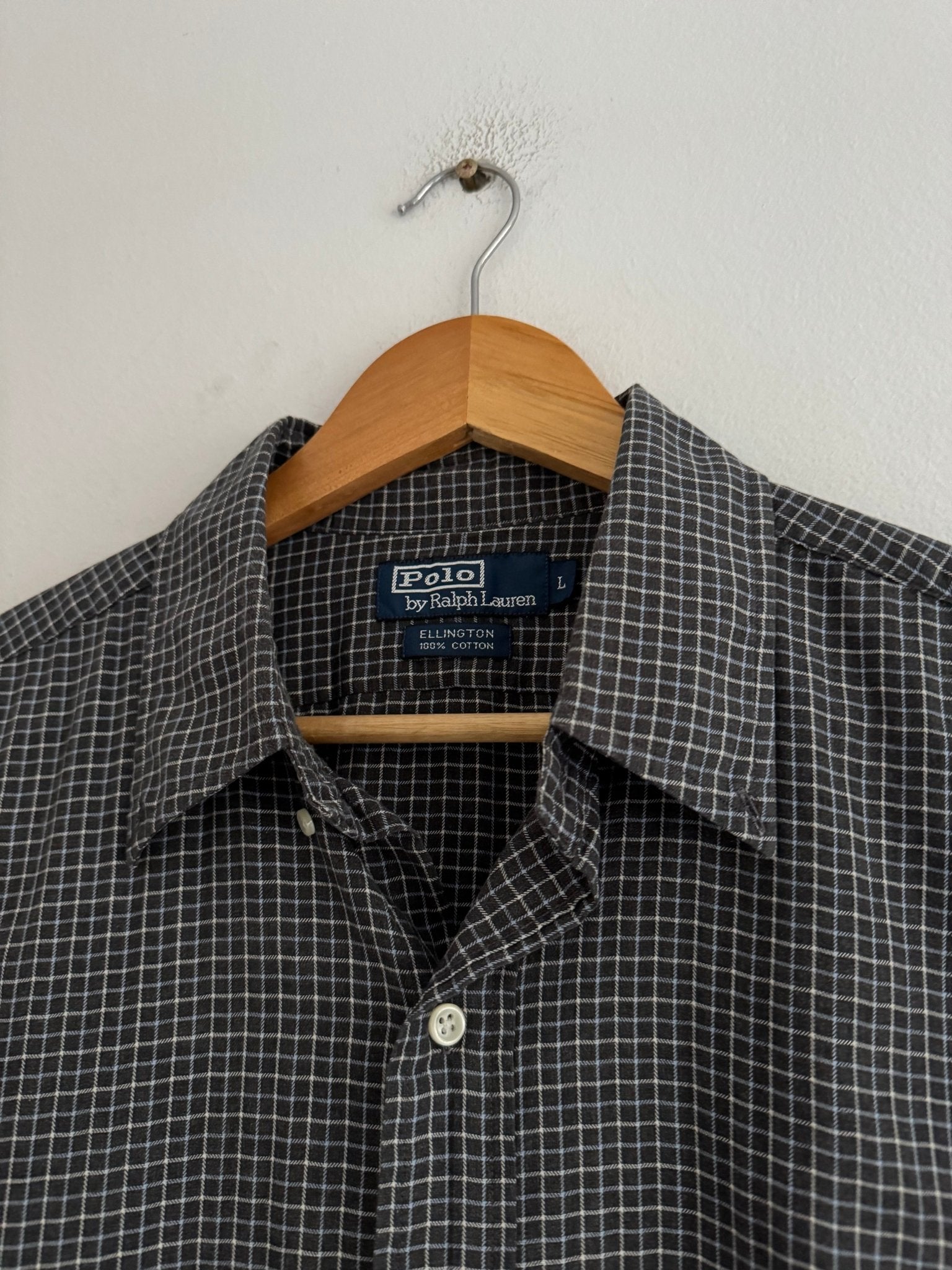 👔 Cămașă vintage Polo by Ralph Lauren Ellington neagră în carouri (Mărime L) - anbracaminte