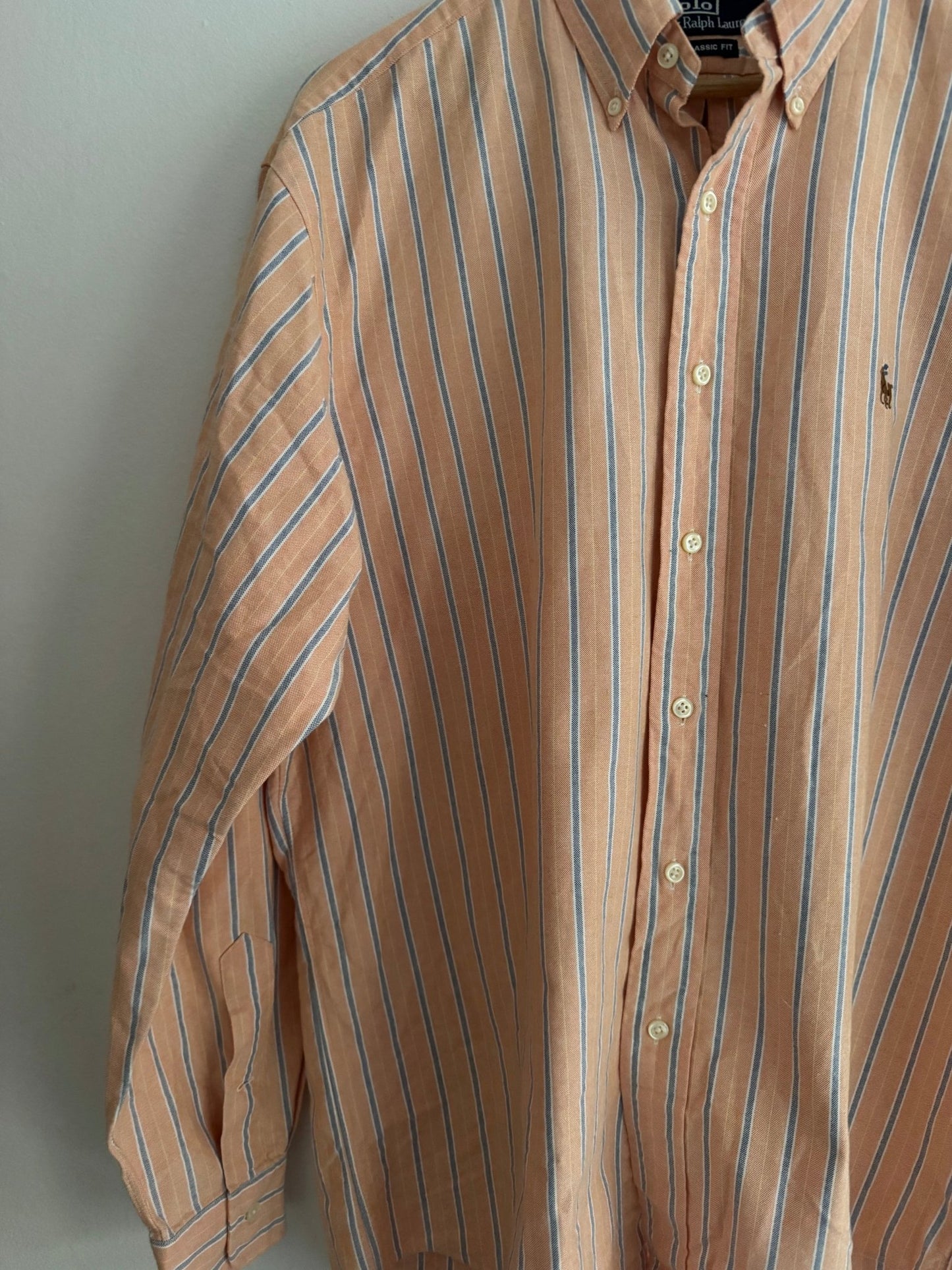 👔 Cămașă vintage Ralph Lauren în dungi somon (Mărime L) - anbracaminte