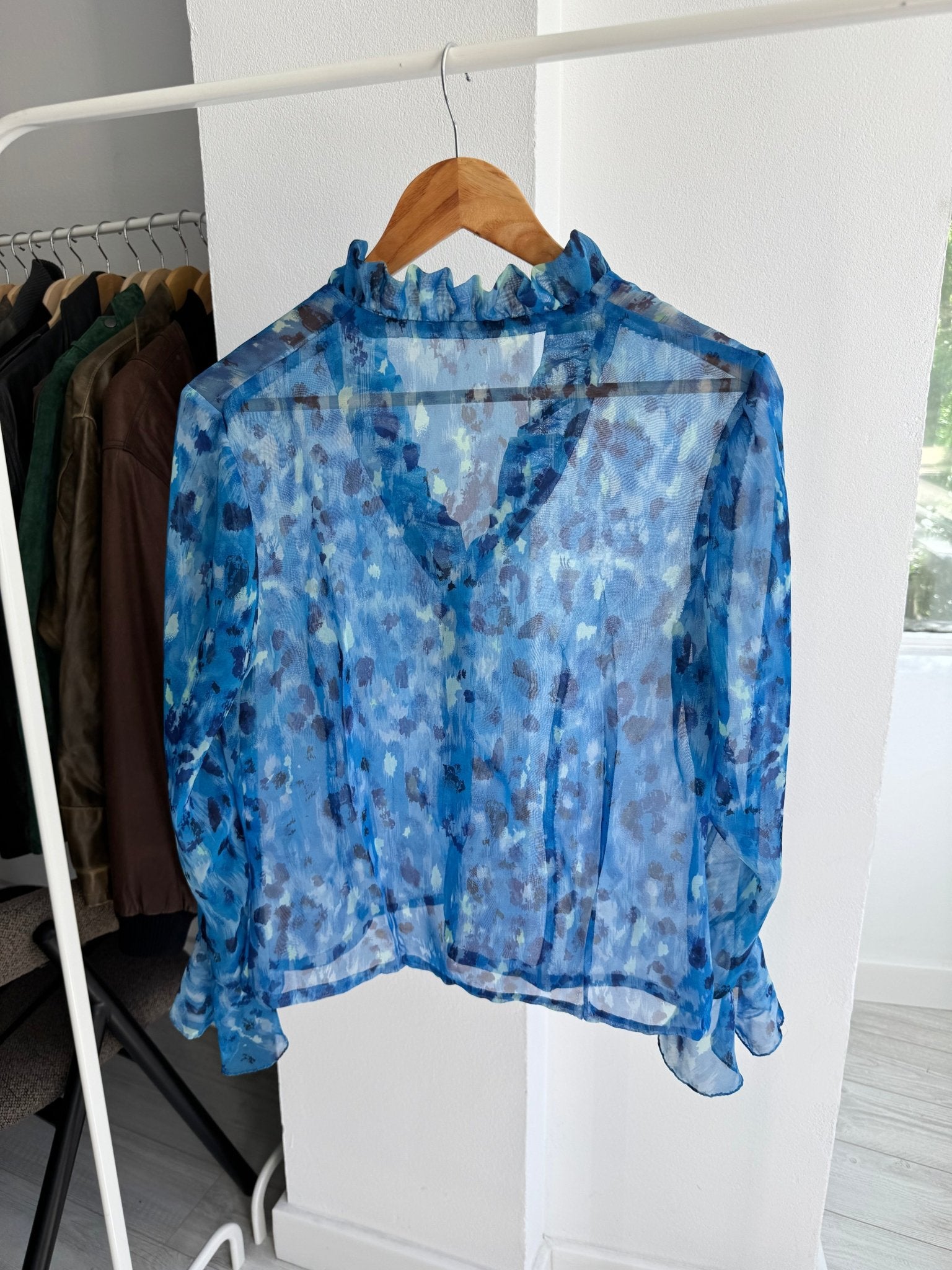 💙 Cămașă Y2K Damă Blue Animal Print Mesh – XS/S - anbracaminte