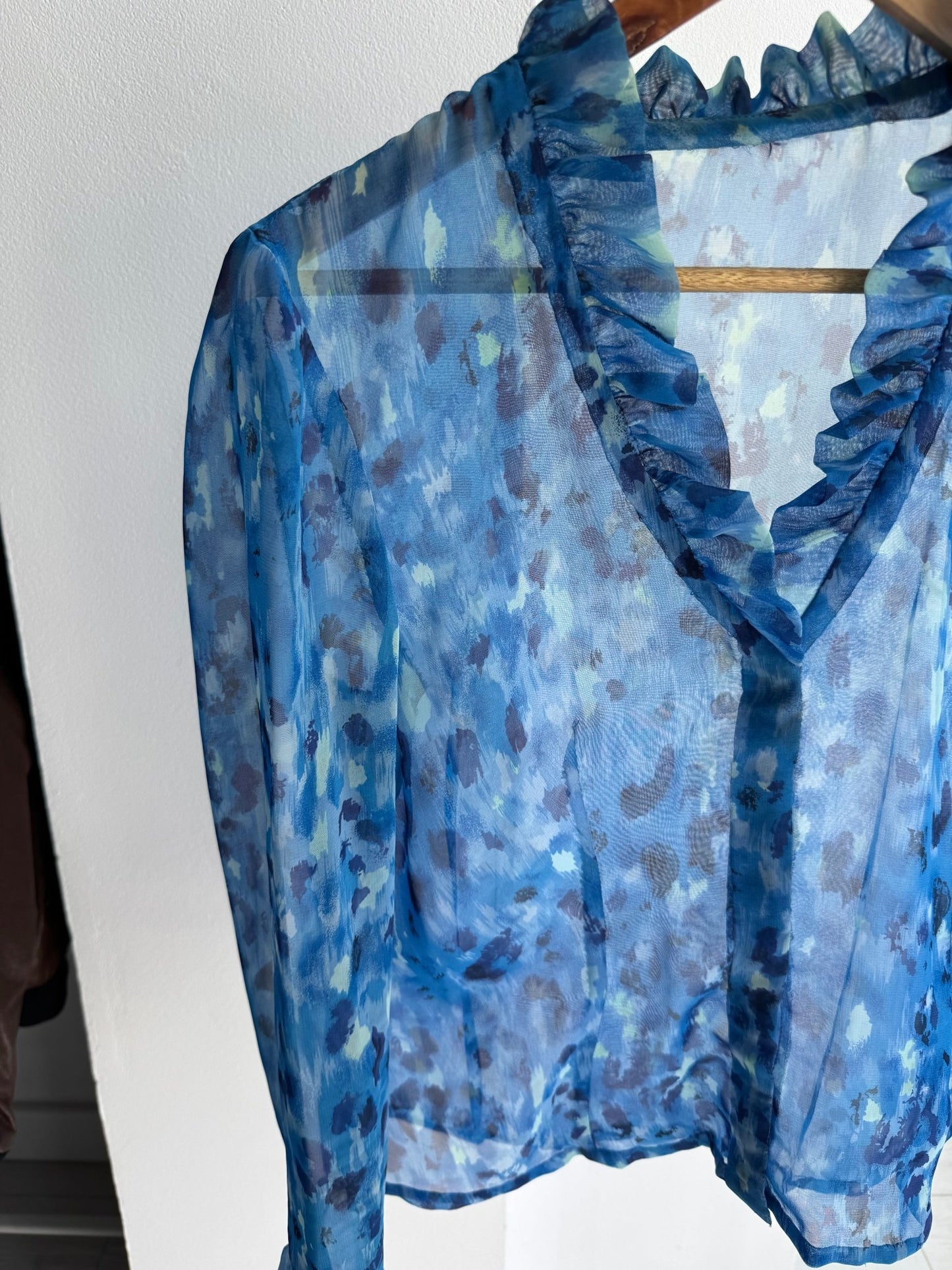 💙 Cămașă Y2K Damă Blue Animal Print Mesh – XS/S - anbracaminte