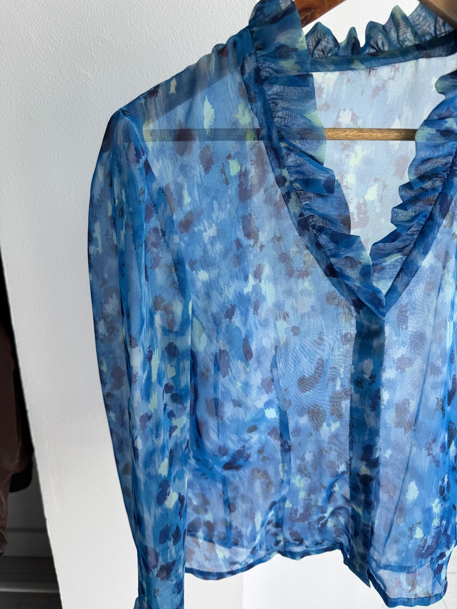 💙 Cămașă Y2K Damă Blue Animal Print Mesh – XS/S - anbracaminte