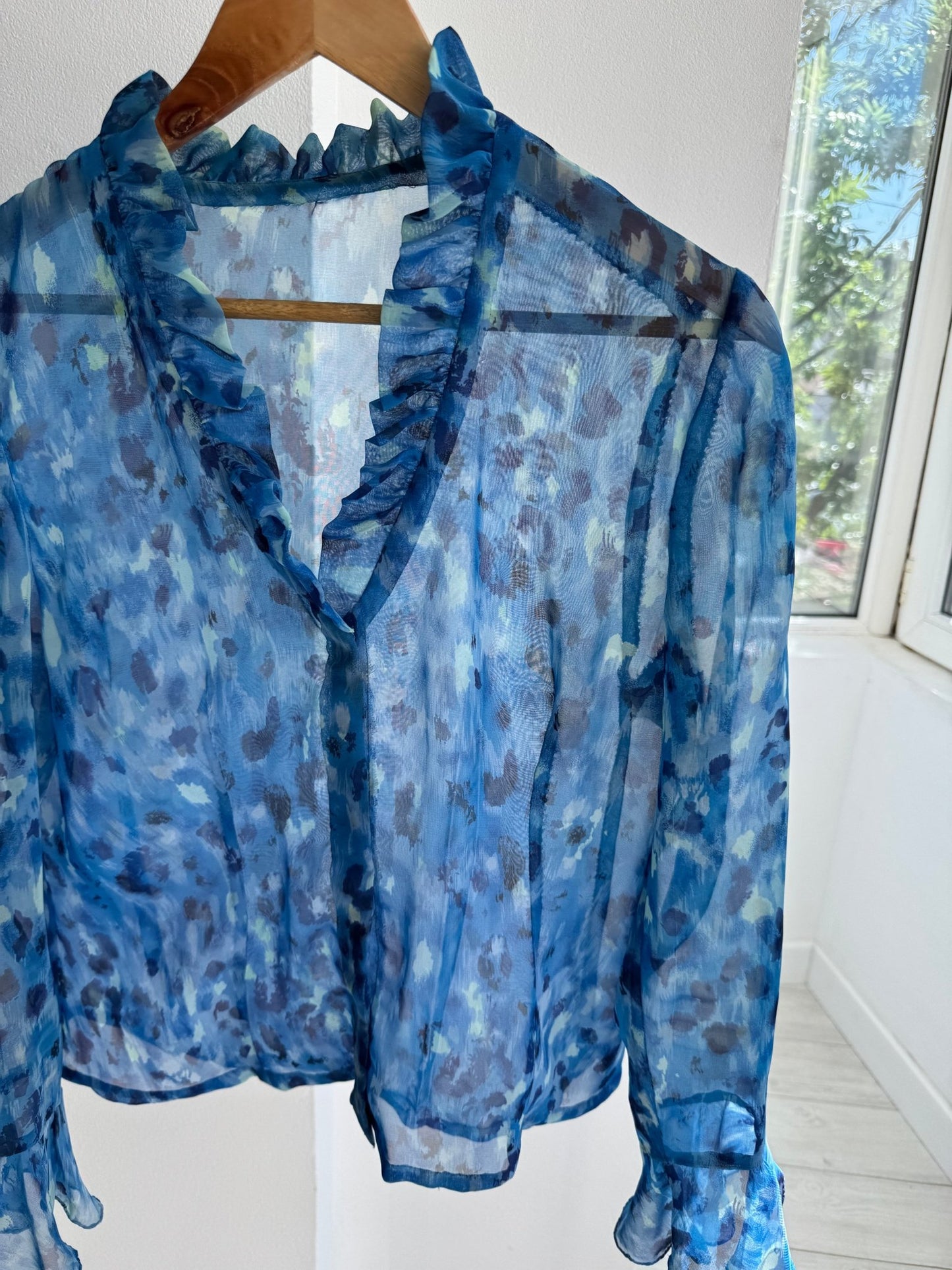 💙 Cămașă Y2K Damă Blue Animal Print Mesh – XS/S - anbracaminte