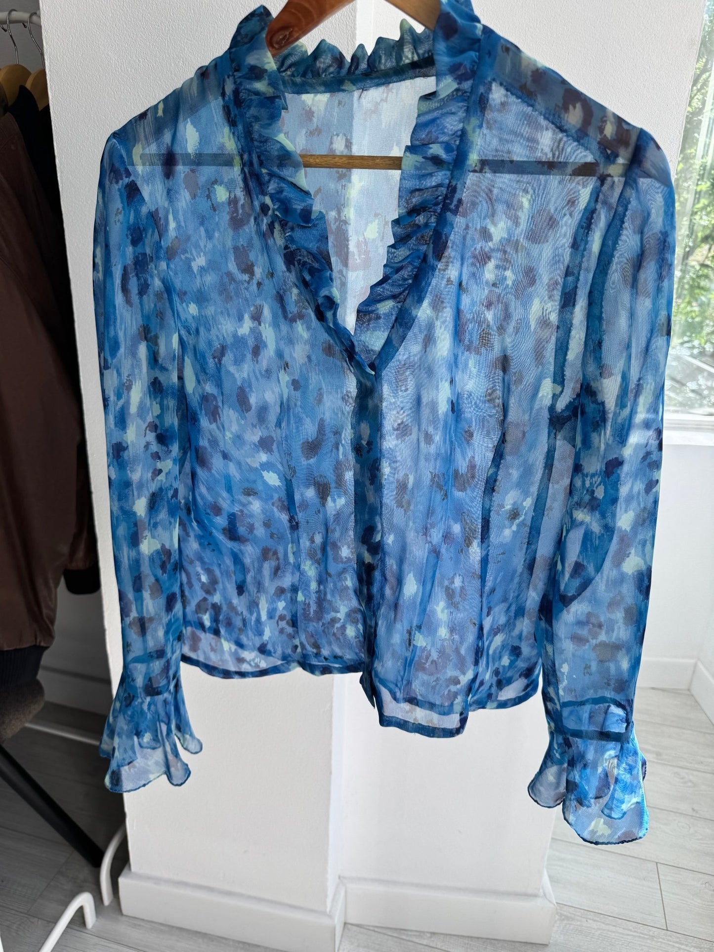 💙 Cămașă Y2K Damă Blue Animal Print Mesh – XS/S - anbracaminte