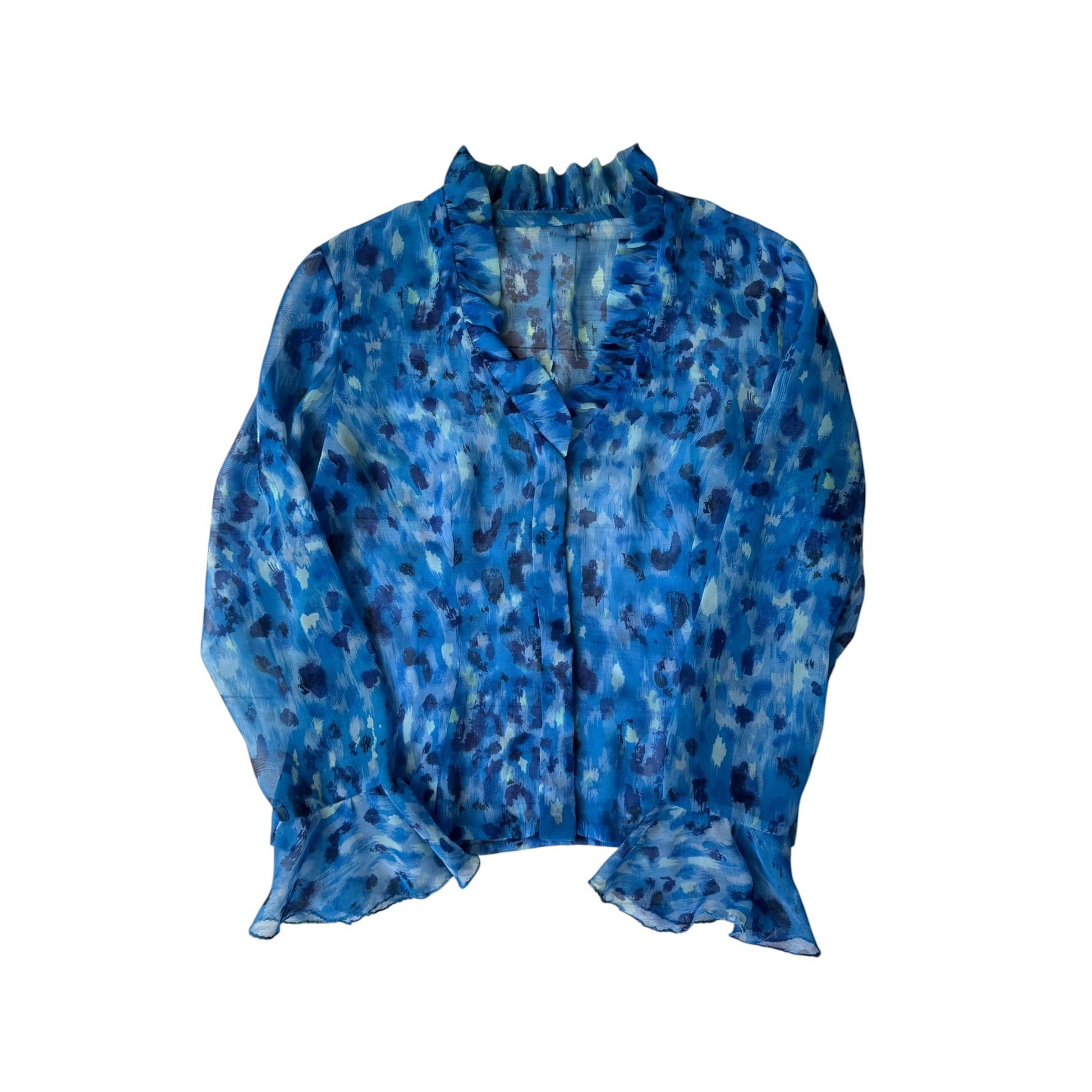 💙 Cămașă Y2K Damă Blue Animal Print Mesh – XS/S - anbracaminte