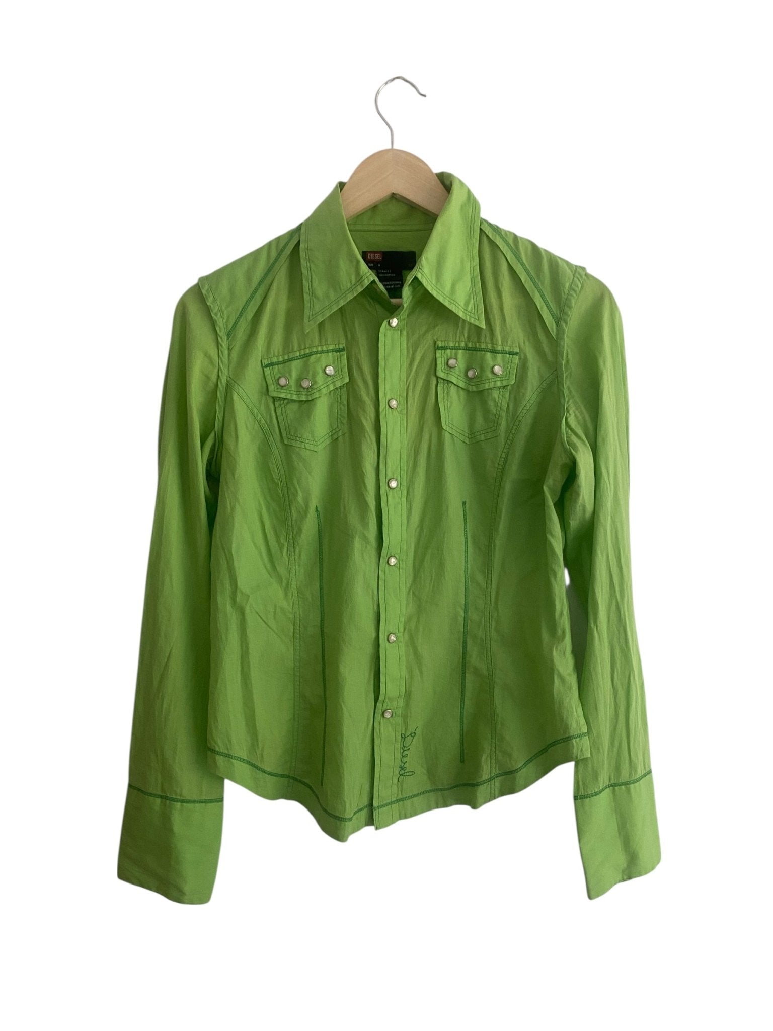 👚 Cămașă Y2K Diesel Verde cu Broderie pe Spate – Mărime M (Femei) - anbracaminte