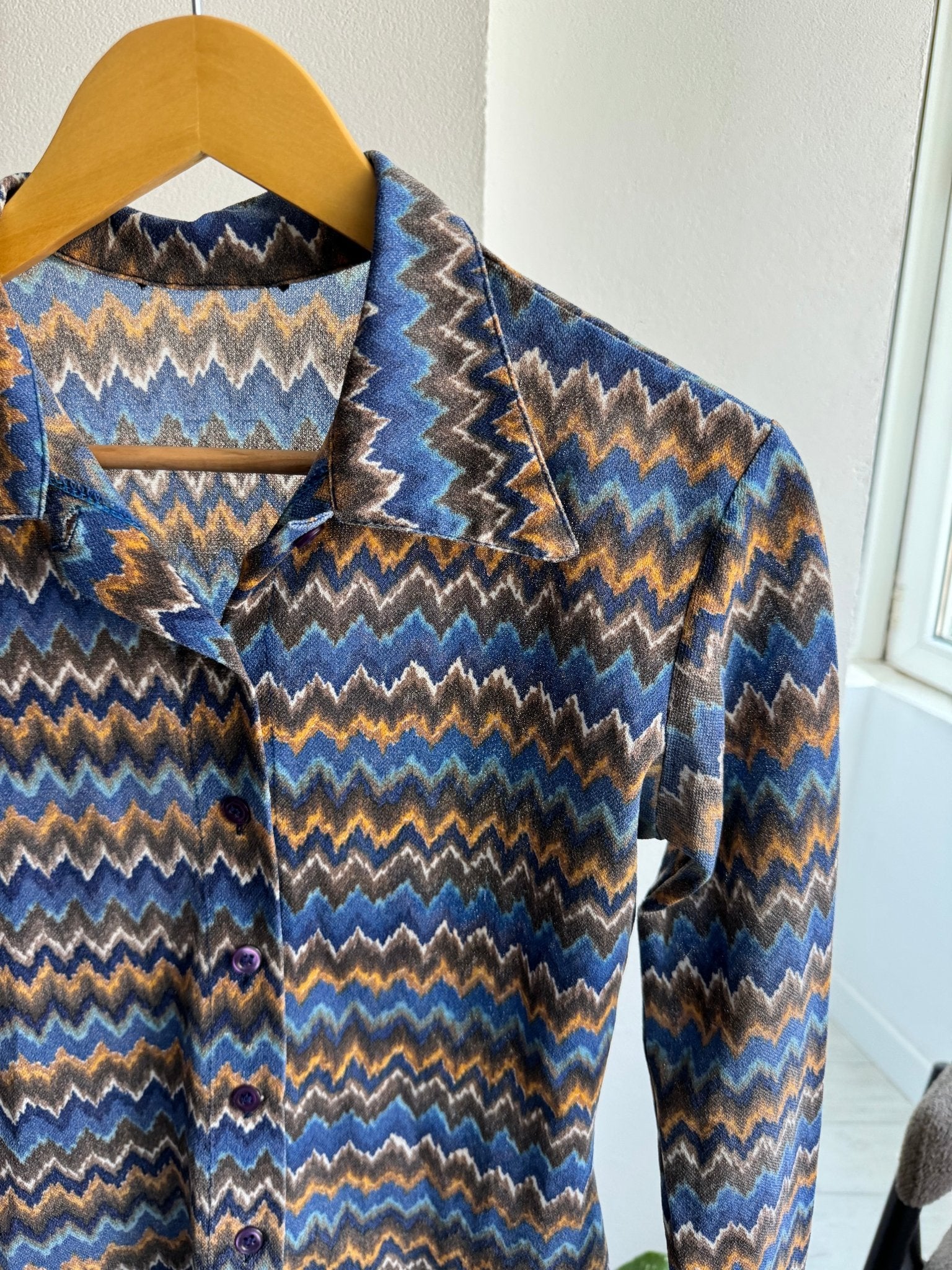 ✨ Cămașă Y2K Mesh cu Zig Zag Pattern – S Damă – Made in Italy - anbracaminte