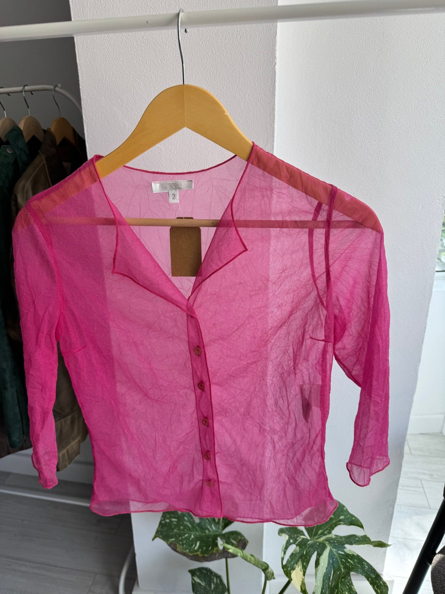 🎀 Cămașă Y2K Pink Mesh – Size 2 (S/M Damă) – Made in France - anbracaminte
