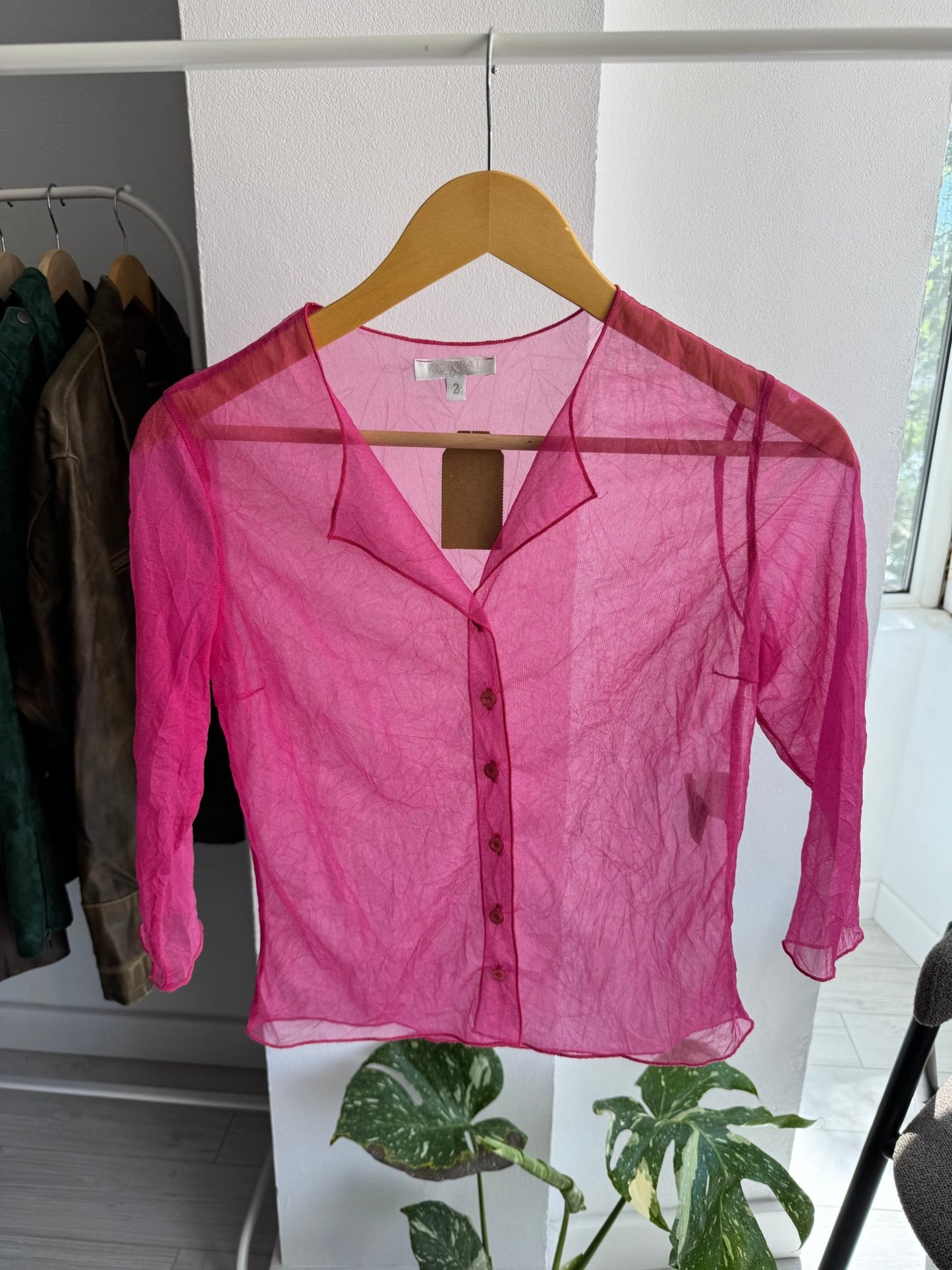 🎀 Cămașă Y2K Pink Mesh – Size 2 (S/M Damă) – Made in France - anbracaminte