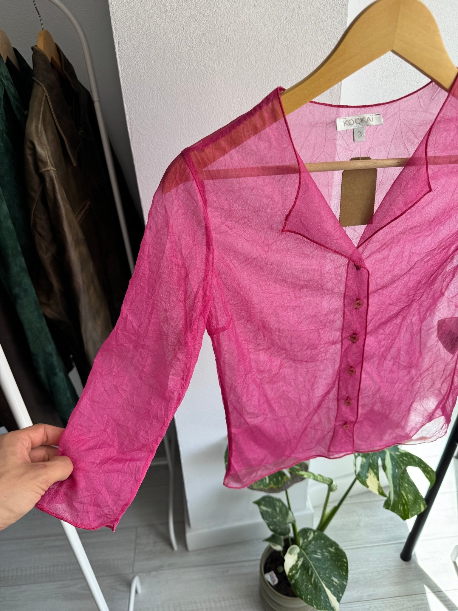 🎀 Cămașă Y2K Pink Mesh – Size 2 (S/M Damă) – Made in France - anbracaminte