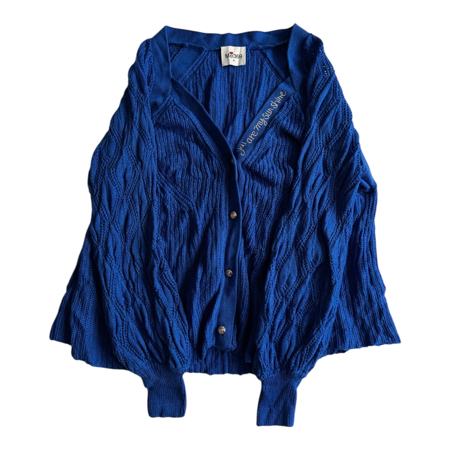 🧶 Cardigan Albastru Tricotat cu Broderie – Mărime M Femei - anbracaminte