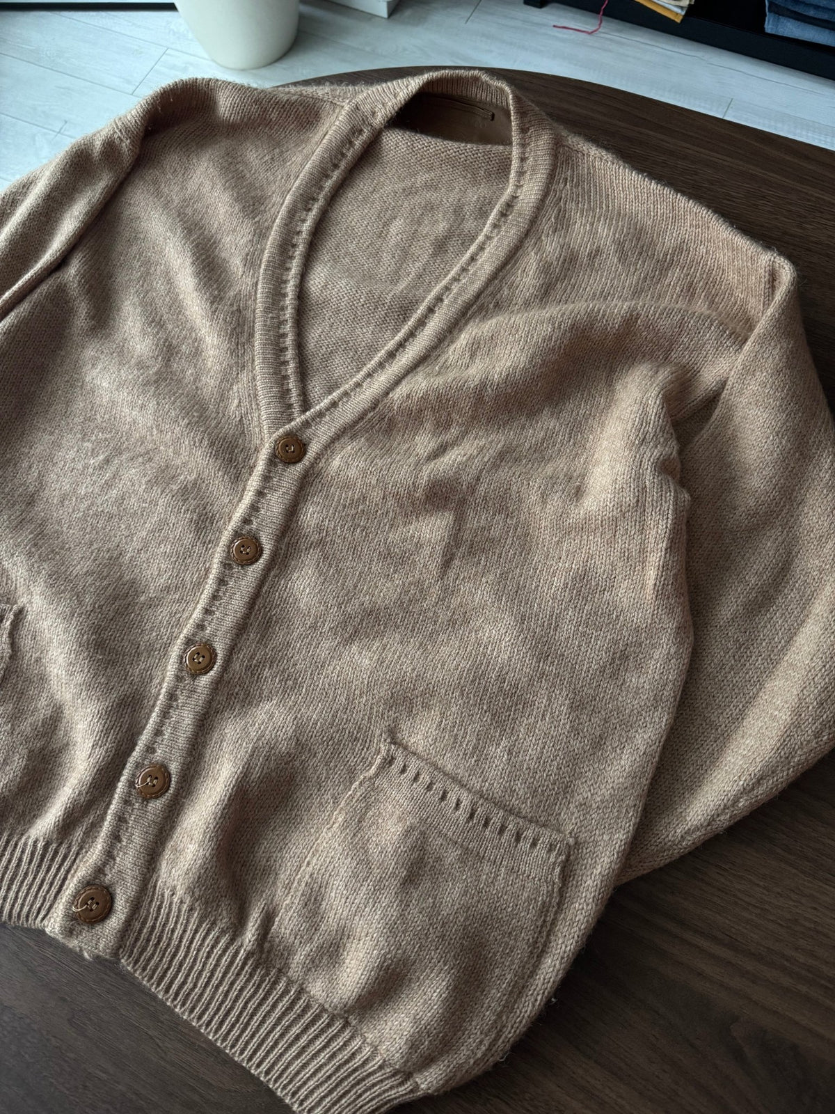 Cardigan Bej Vintage Bărbați | Păr de Cămilă şi Lână | L (50) - anbracaminte