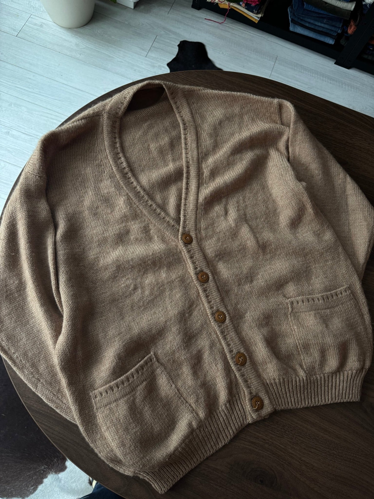 Cardigan Bej Vintage Bărbați | Păr de Cămilă şi Lână | L (50) - anbracaminte
