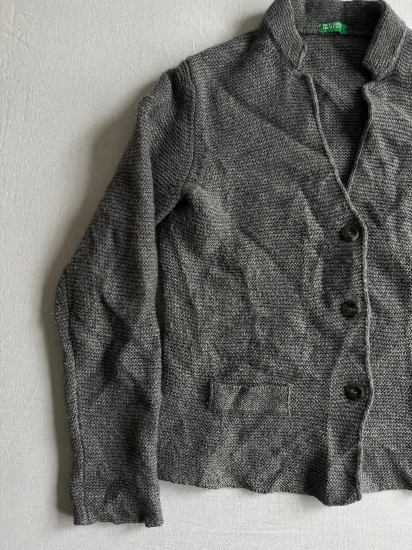 🧶 Cardigan Benetton Gri din Lână – Mărime S Femei - anbracaminte