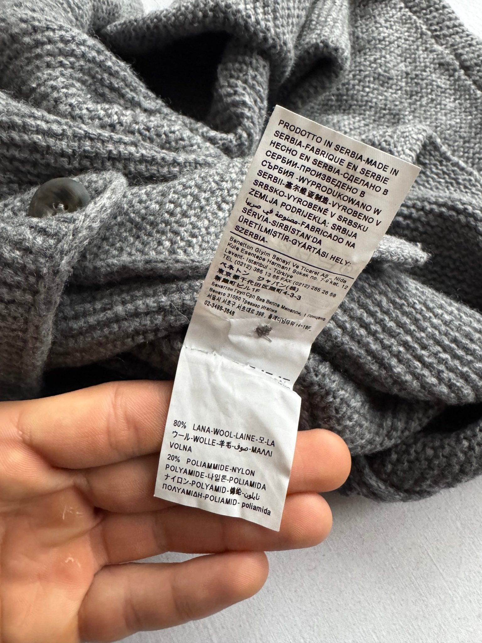 🧶 Cardigan Benetton Gri din Lână – Mărime S Femei - anbracaminte