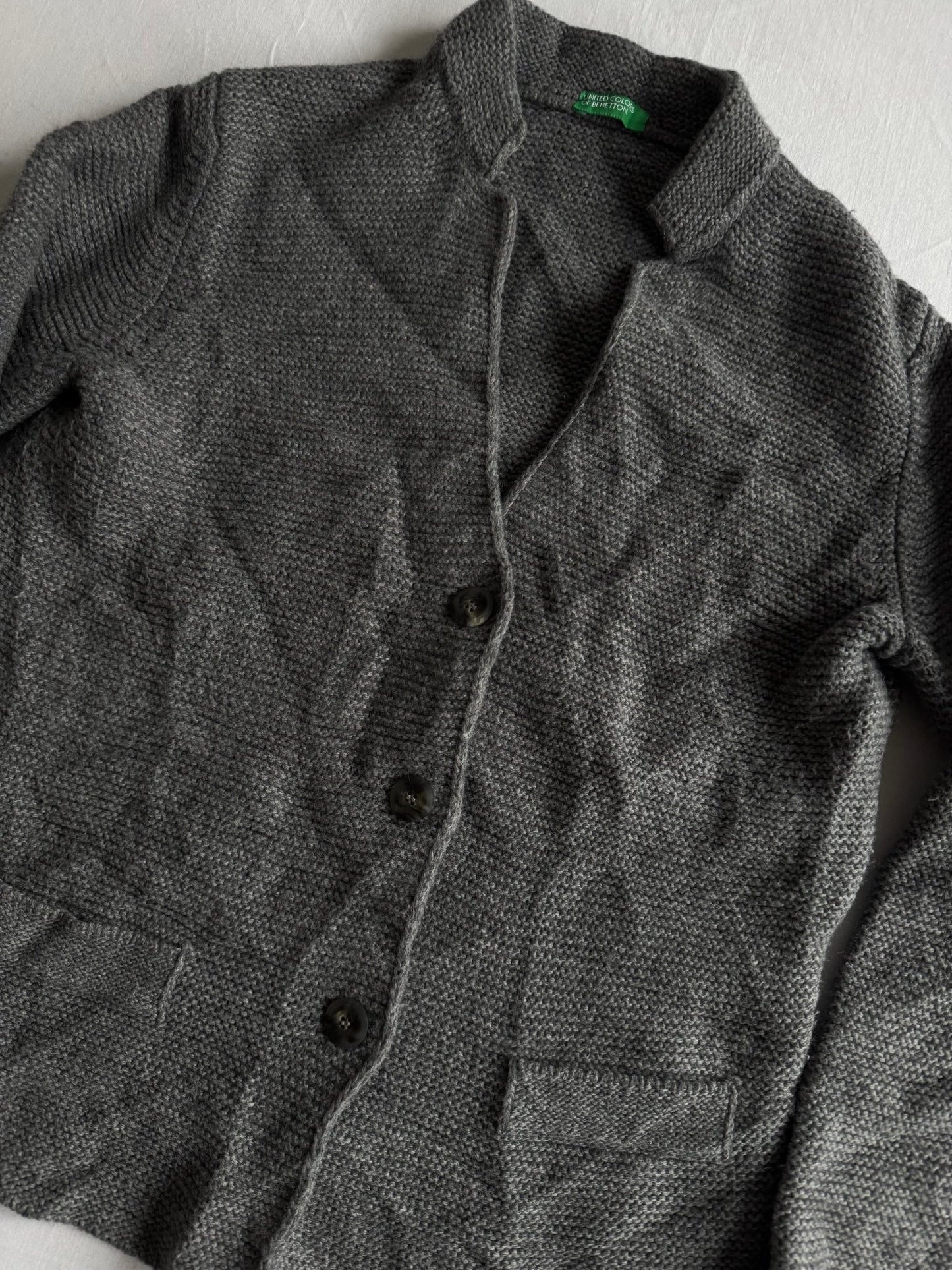 🧶 Cardigan Benetton Gri din Lână – Mărime S Femei - anbracaminte