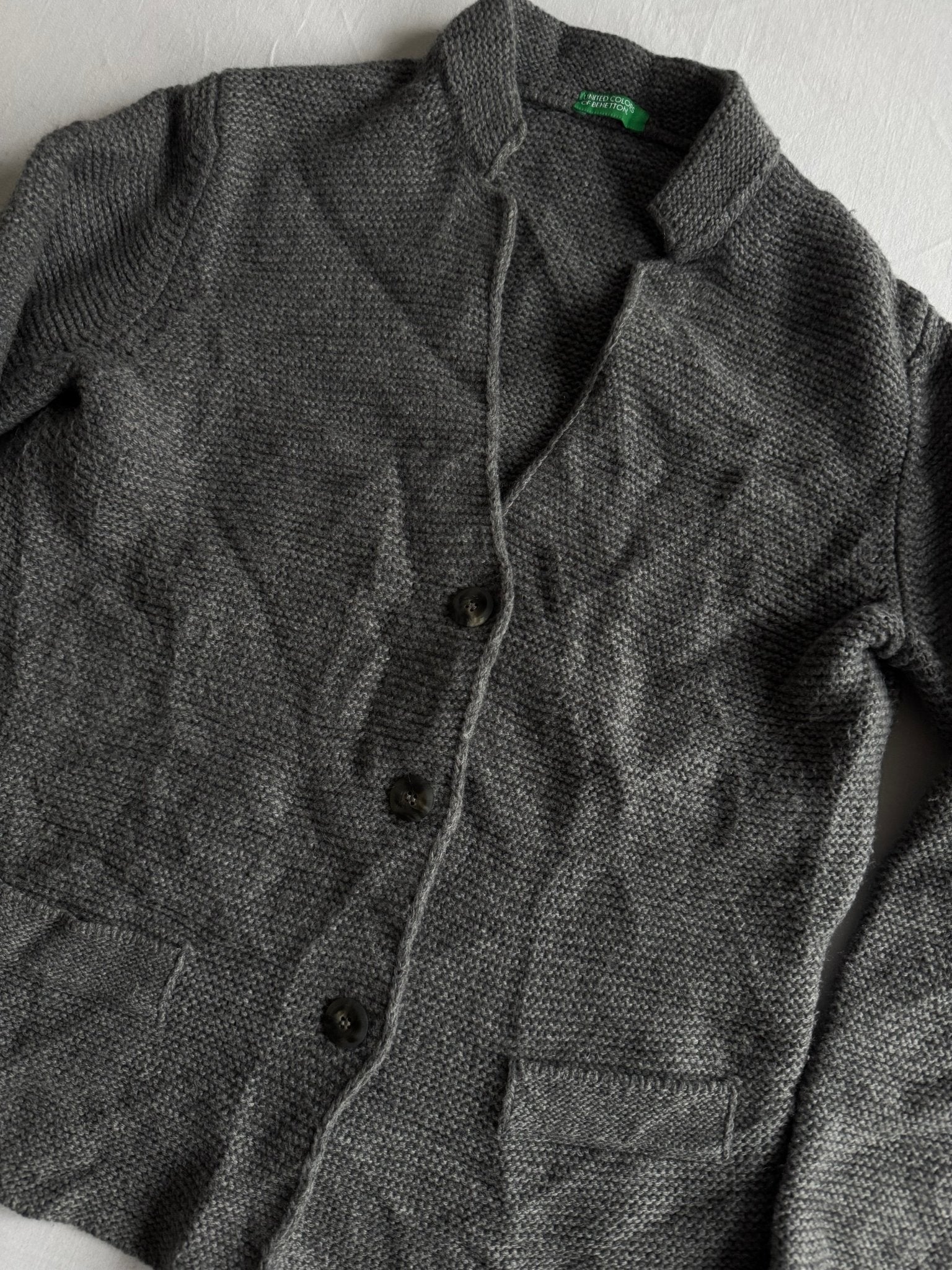 🧶 Cardigan Benetton Gri din Lână – Mărime S Femei - anbracaminte