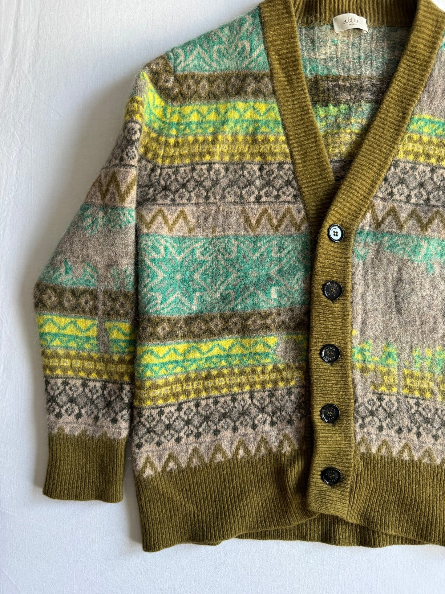 🧶 Cardigan Damă Altro Milano cu Model Etnic din Lână Virgină și Alpaca – L (se potrivește M) - anbracaminte