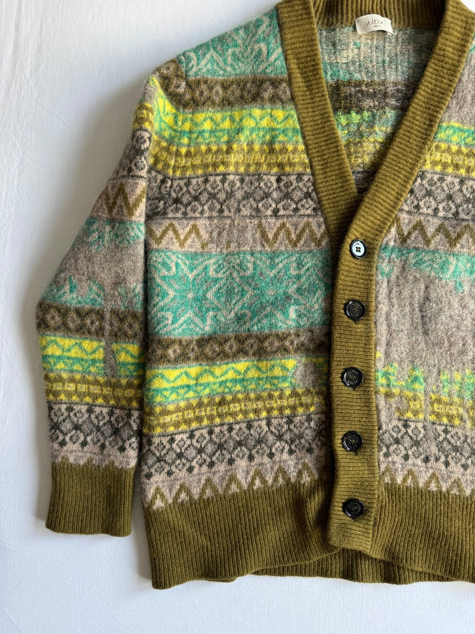 🧶 Cardigan Damă Altro Milano cu Model Etnic din Lână Virgină și Alpaca – L (se potrivește M) - anbracaminte