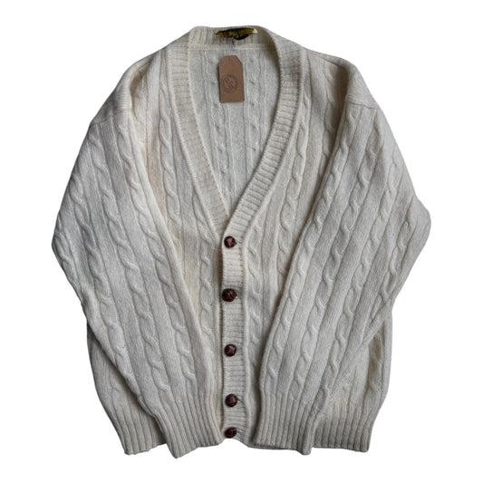 Cardigan Lână Alb Natur Vintage Bărbați | Cable Knit | L - anbracaminte