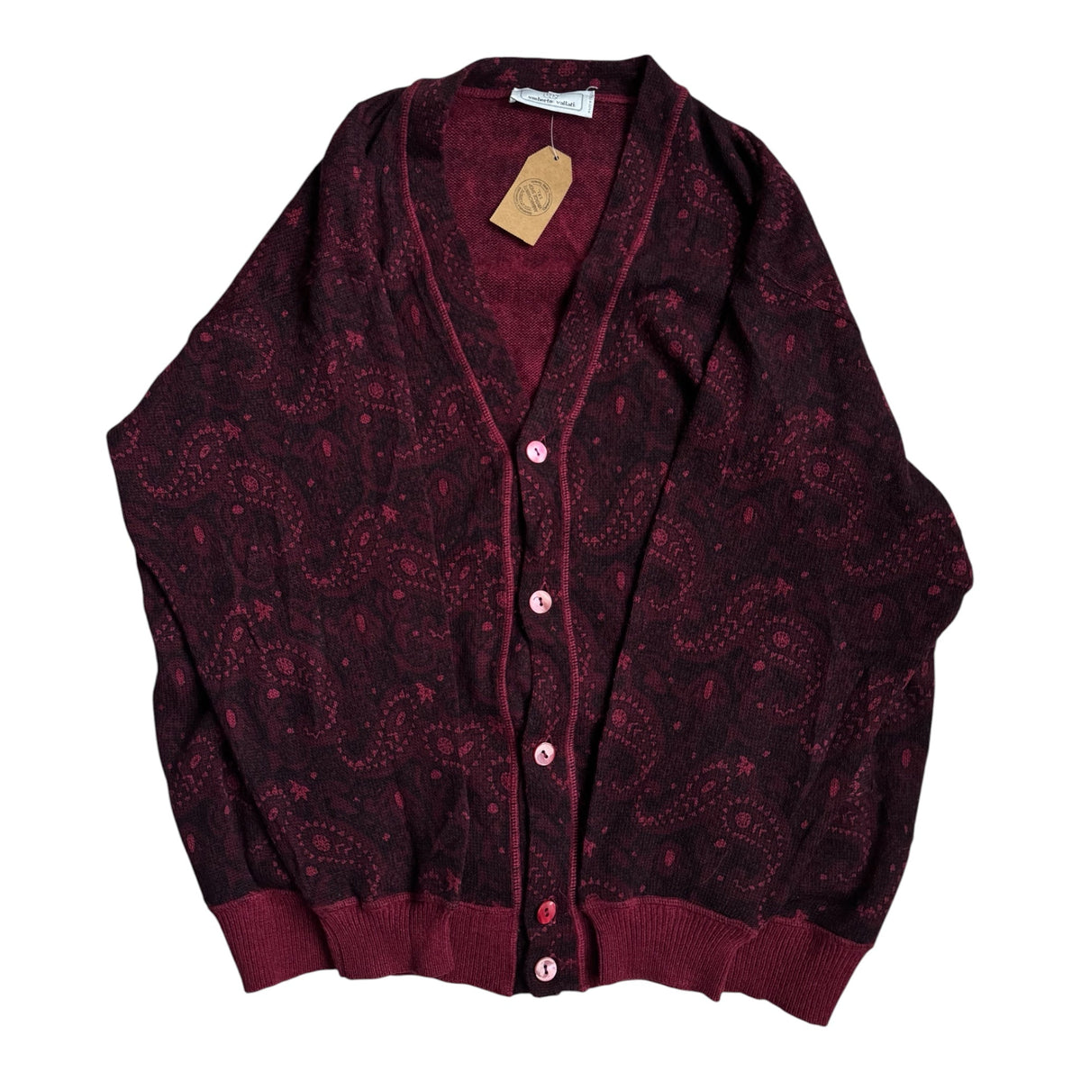 Cardigan Lână Burgundy Vintage Bărbați | Paisley | L (50) - anbracaminte