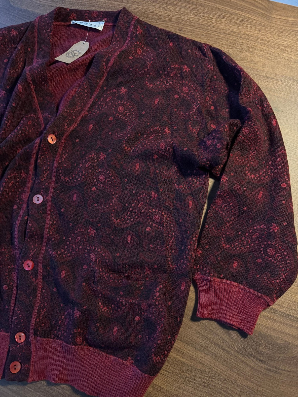 Cardigan Lână Burgundy Vintage Bărbați | Paisley | L (50) - anbracaminte