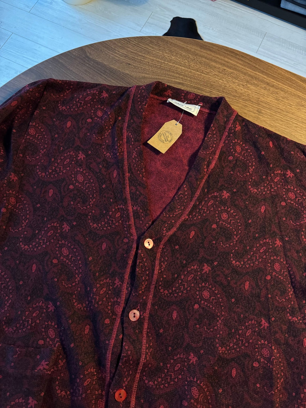 Cardigan Lână Burgundy Vintage Bărbați | Paisley | L (50) - anbracaminte