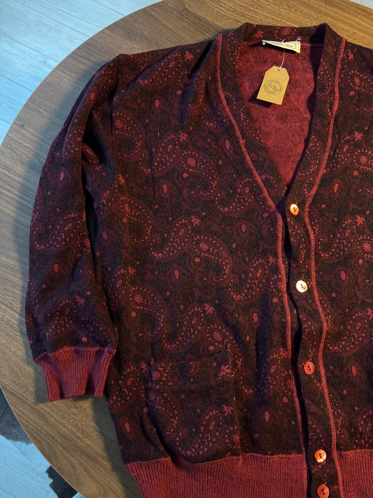 Cardigan Lână Burgundy Vintage Bărbați | Paisley | L (50) - anbracaminte