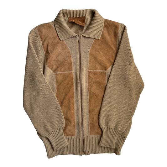 Cardigan Lână Crem Vintage Bărbați | Piele Întoarsă | L (50) - anbracaminte