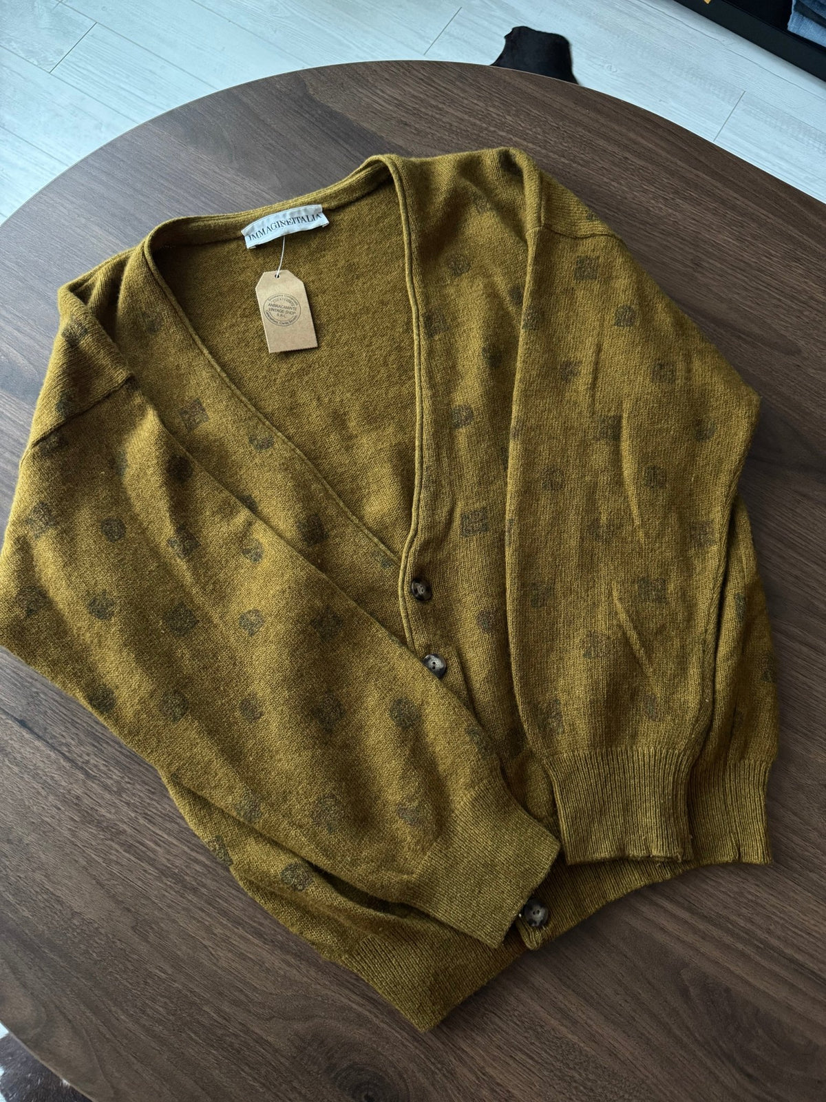 Cardigan Lână de Miel Muștar Vintage Bărbați | M - anbracaminte
