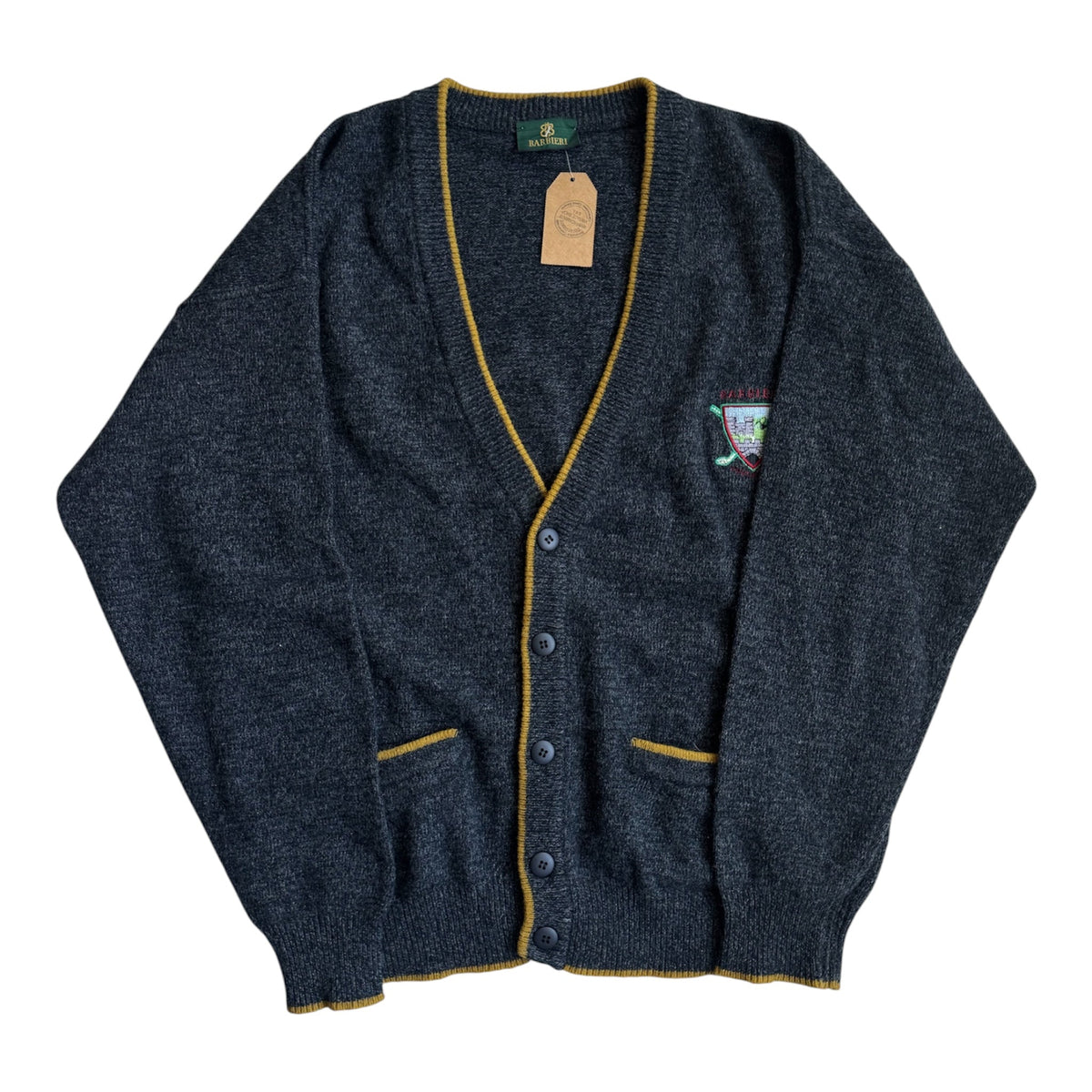 Cardigan Lână Gri Vintage Bărbați | Broderie pe Piept | M - anbracaminte