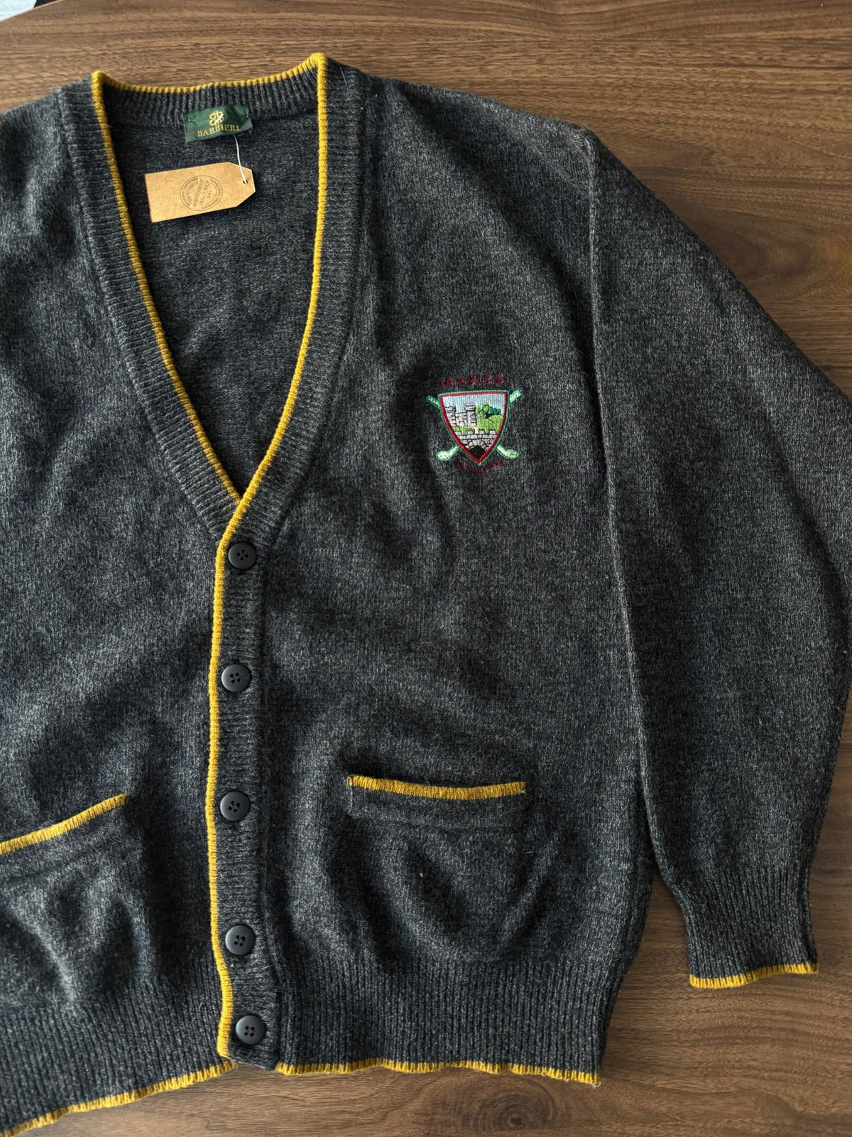 Cardigan Lână Gri Vintage Bărbați | Broderie pe Piept | M - anbracaminte