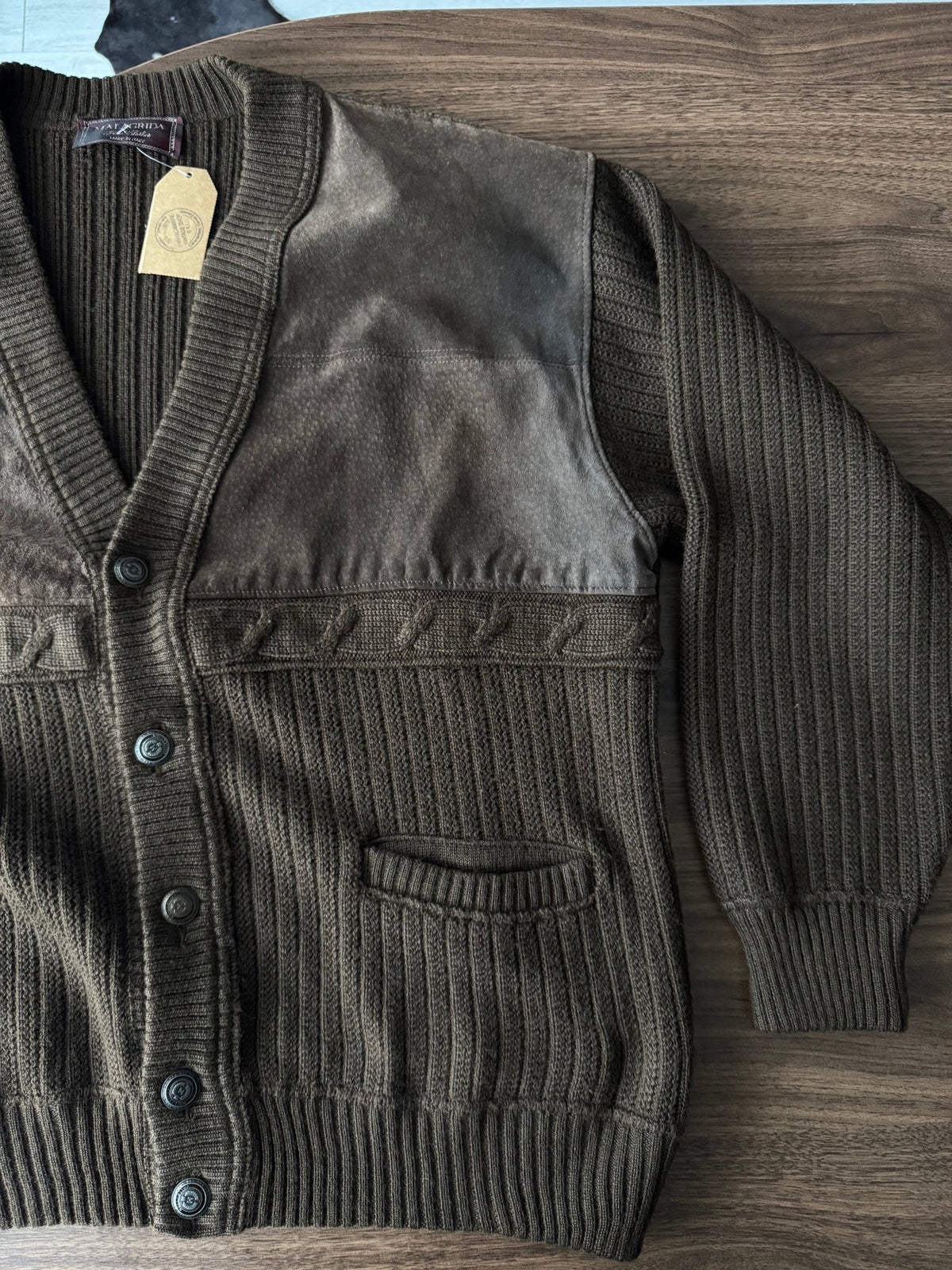 Cardigan Lână Maro Vintage Bărbați | Made in Italy | L (4) - anbracaminte