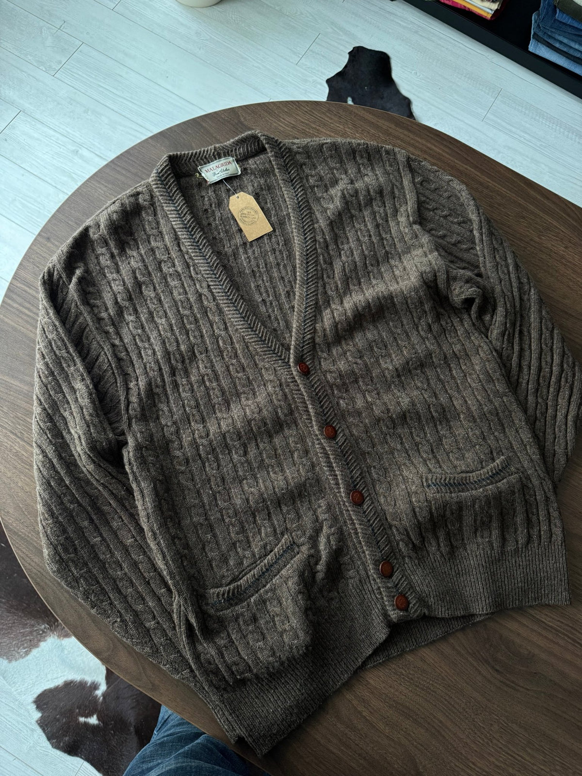 Cardigan Lână Maro Vintage Bărbați | Torsade | XL (5) - anbracaminte
