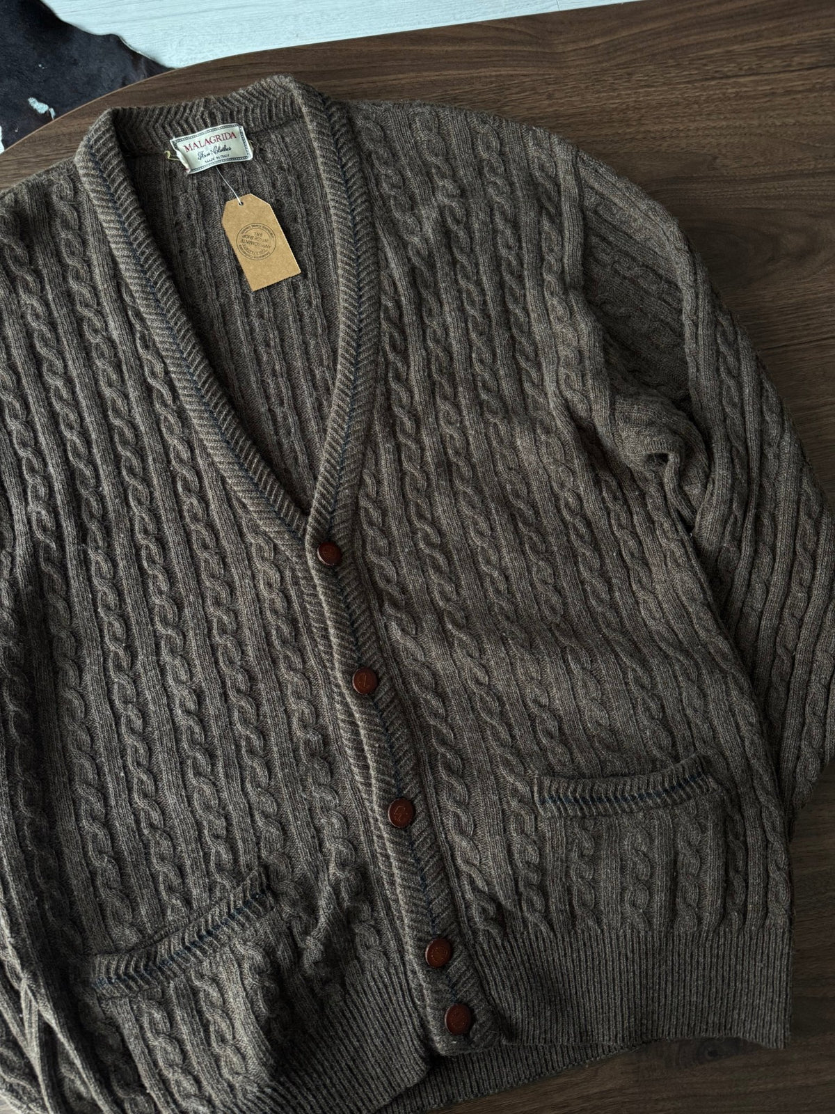 Cardigan Lână Maro Vintage Bărbați | Torsade | XL (5) - anbracaminte