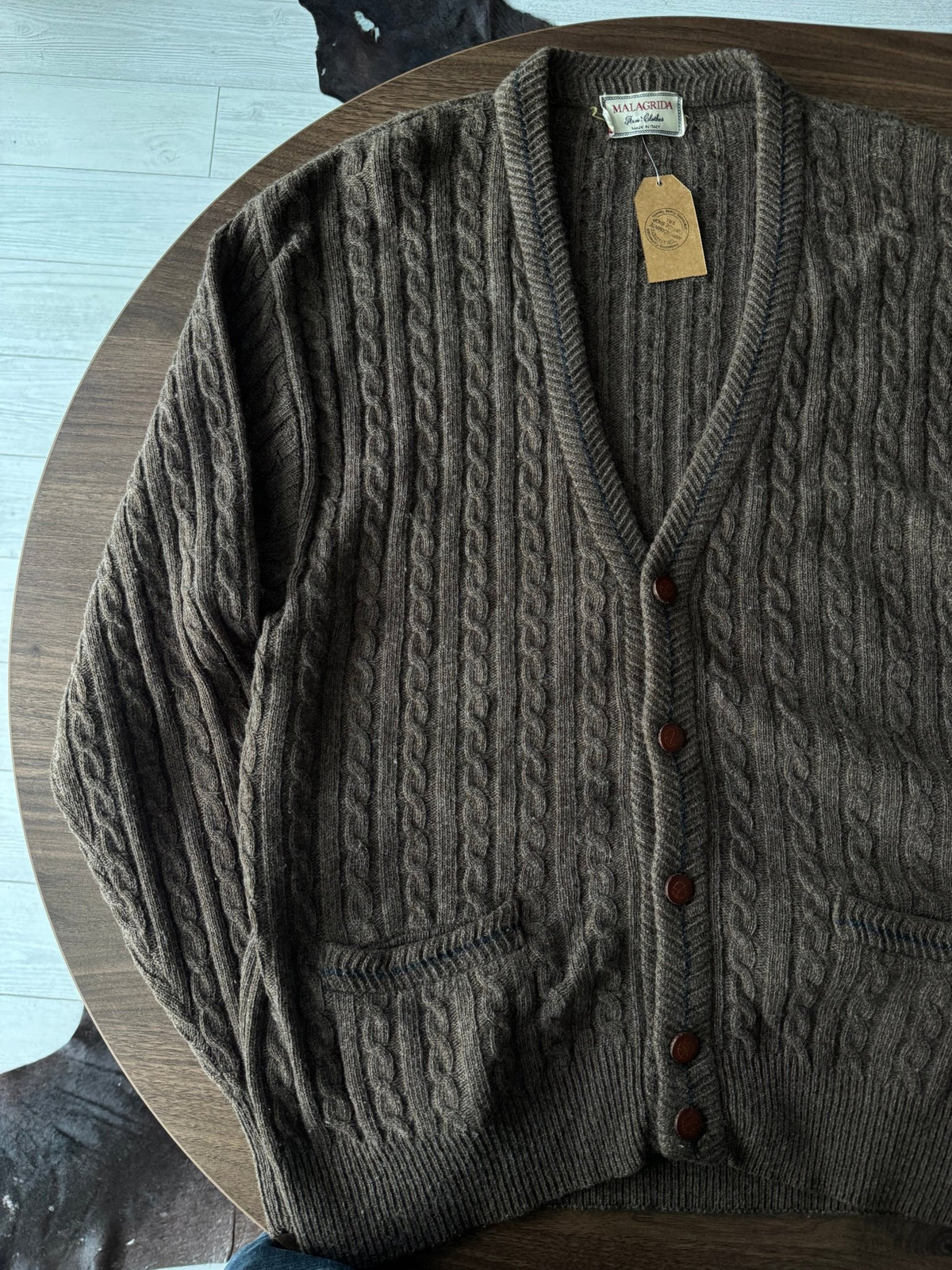 Cardigan Lână Maro Vintage Bărbați | Torsade | XL (5) - anbracaminte