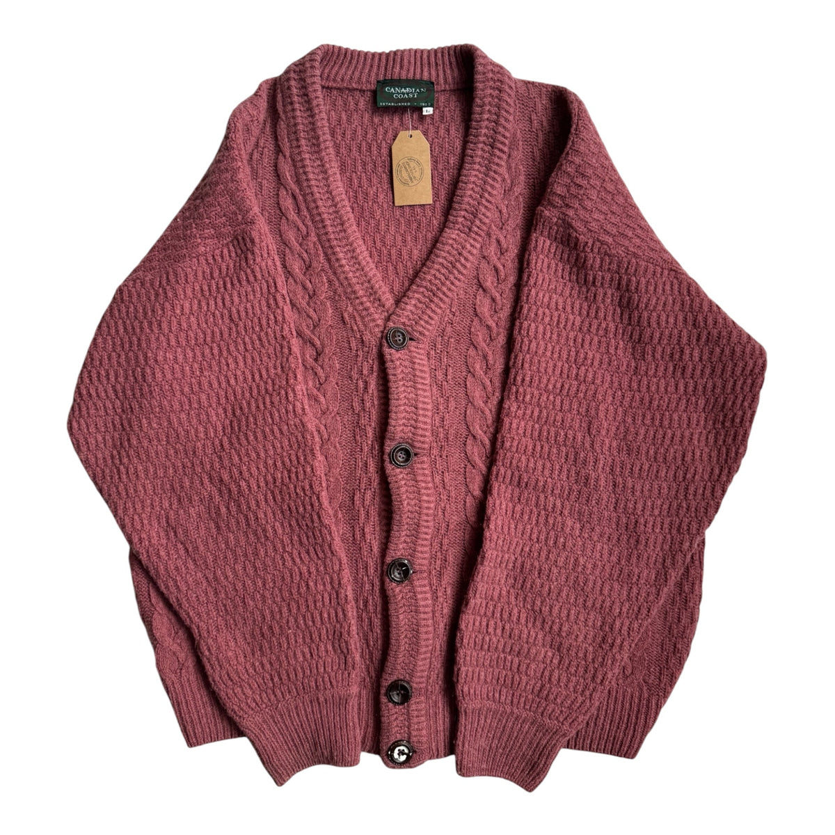 Cardigan Lână şi Mohair Roz Prăfuit Vintage Bărbați | Cable Knit | L - anbracaminte