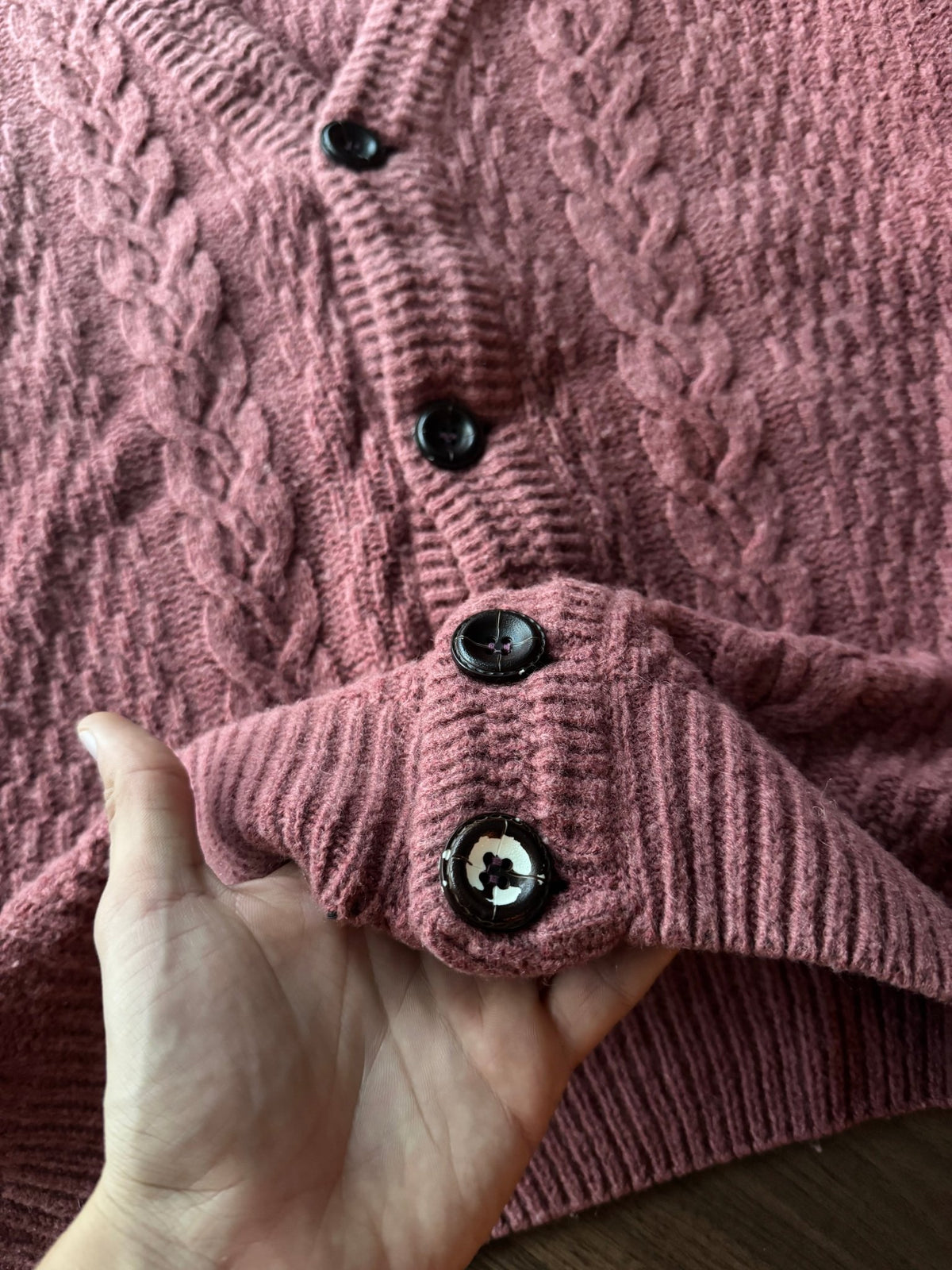 Cardigan Lână şi Mohair Roz Prăfuit Vintage Bărbați | Cable Knit | L - anbracaminte