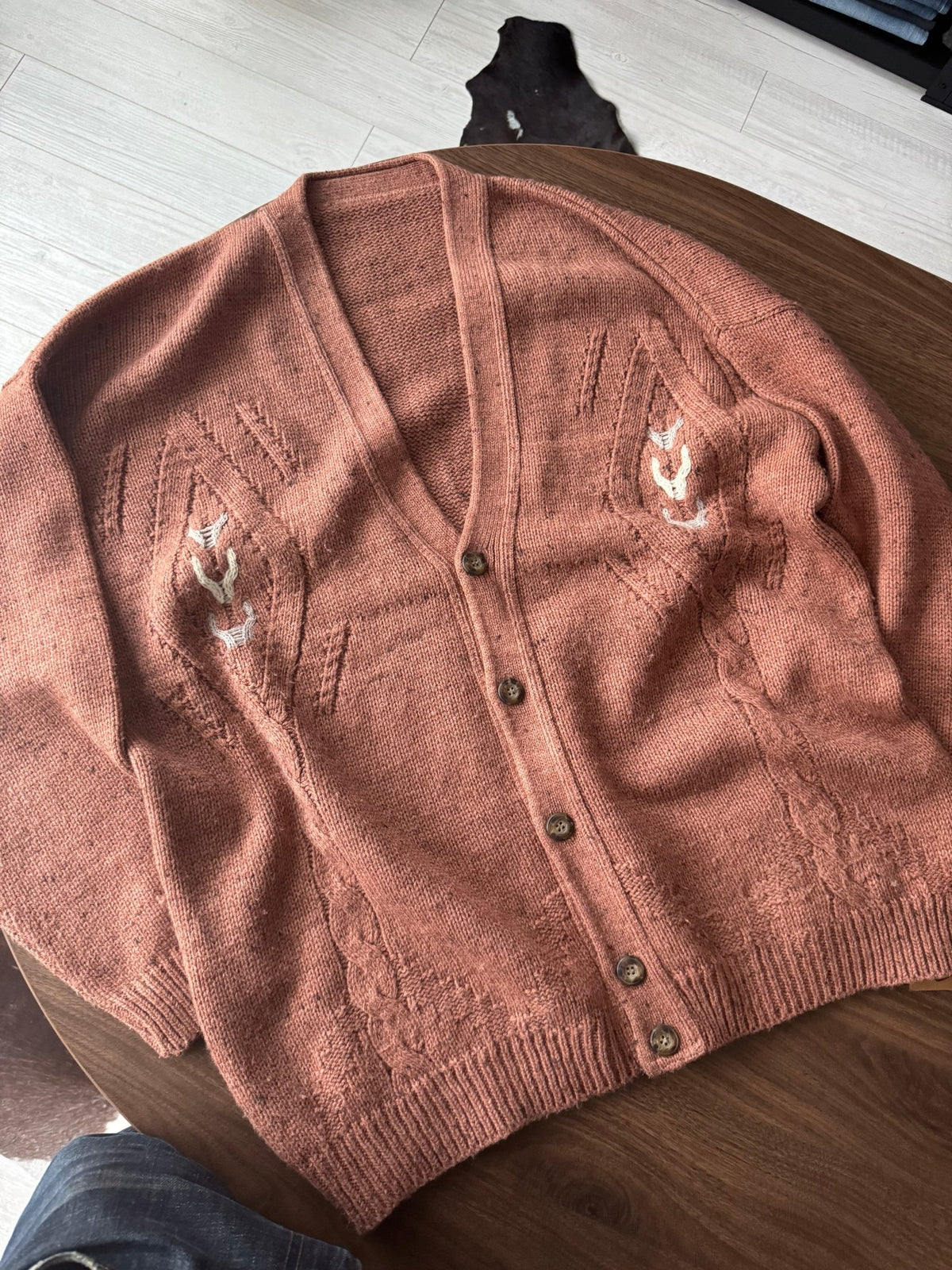 Cardigan Lână Somon Vintage Bărbați | Cable Knit | XL - anbracaminte