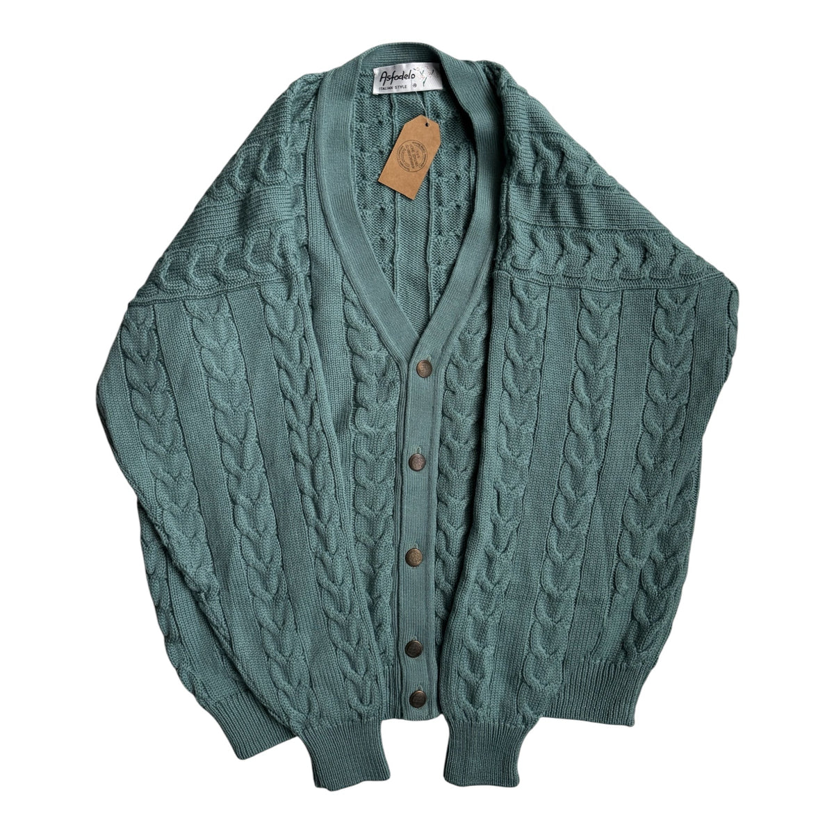 Cardigan Lână Verde - Albastru Teal Vintage Bărbați | Cable Knit | L - anbracaminte