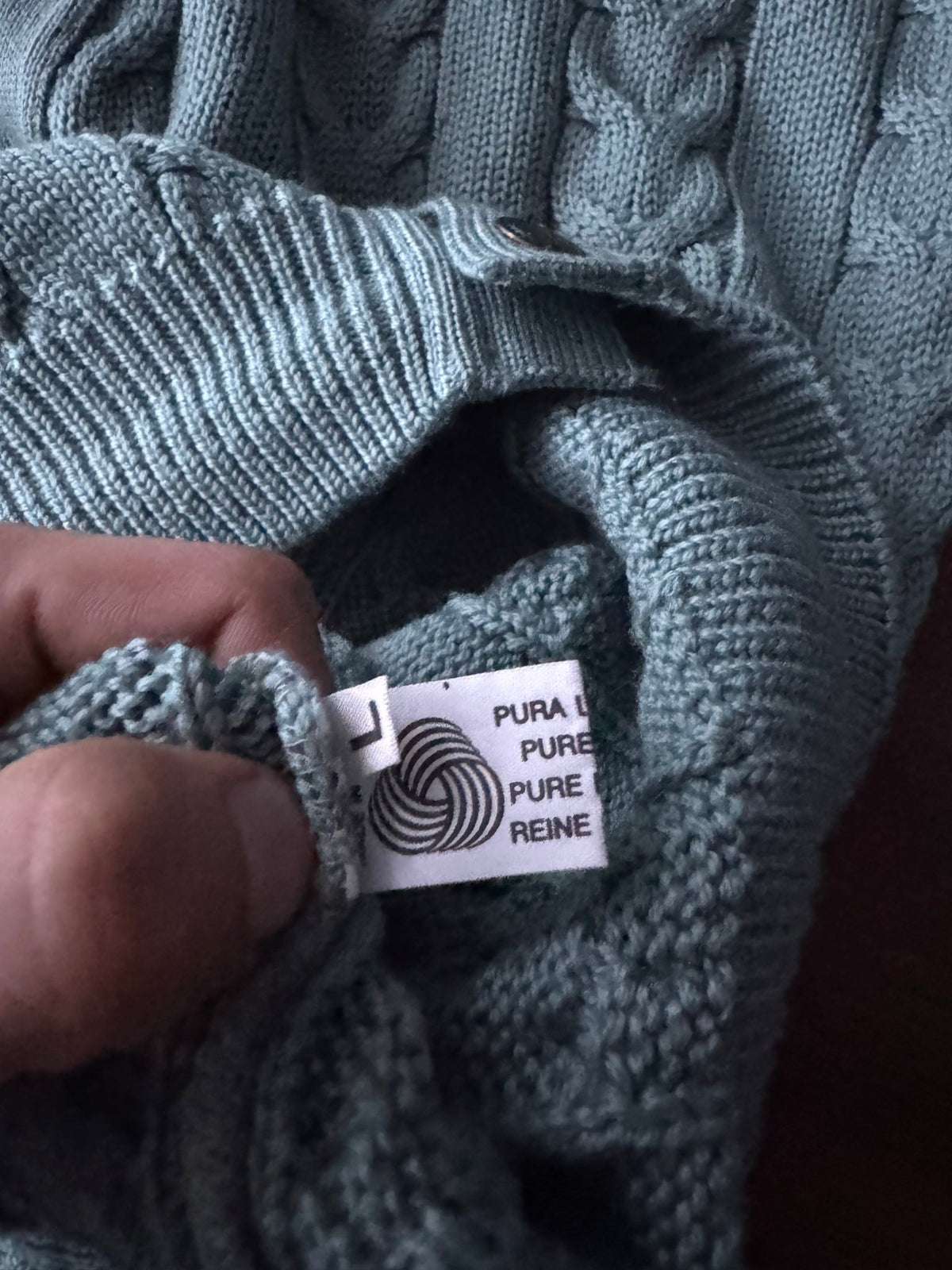 Cardigan Lână Verde - Albastru Teal Vintage Bărbați | Cable Knit | L - anbracaminte