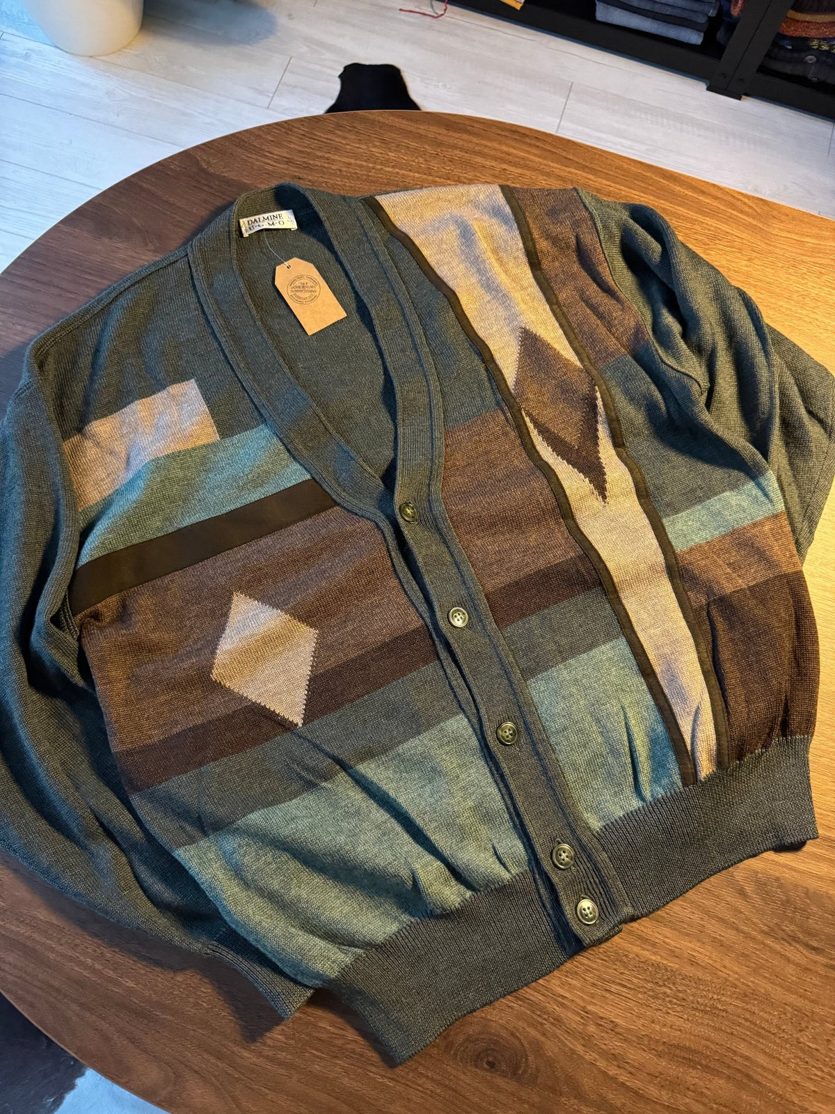 Cardigan Lână Verde Vintage Bărbați | Geometric | L - anbracaminte