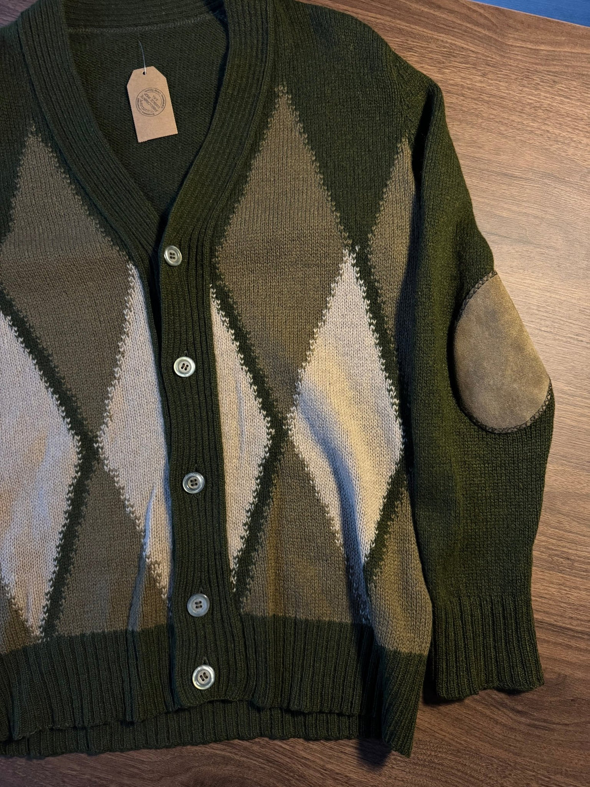 Cardigan Lână Verde Vintage Bărbați | Geometric | L - anbracaminte