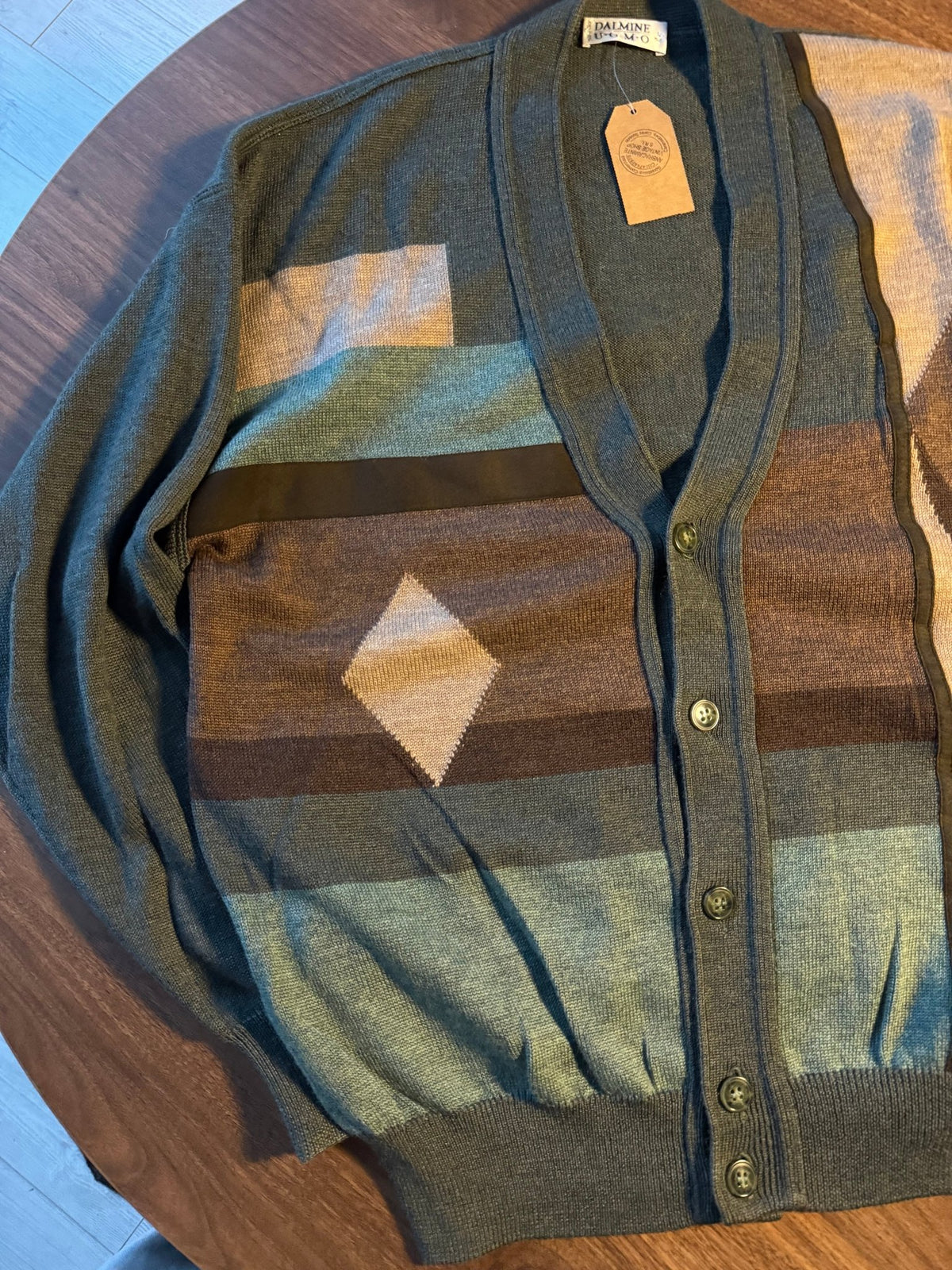 Cardigan Lână Verde Vintage Bărbați | Geometric | L - anbracaminte