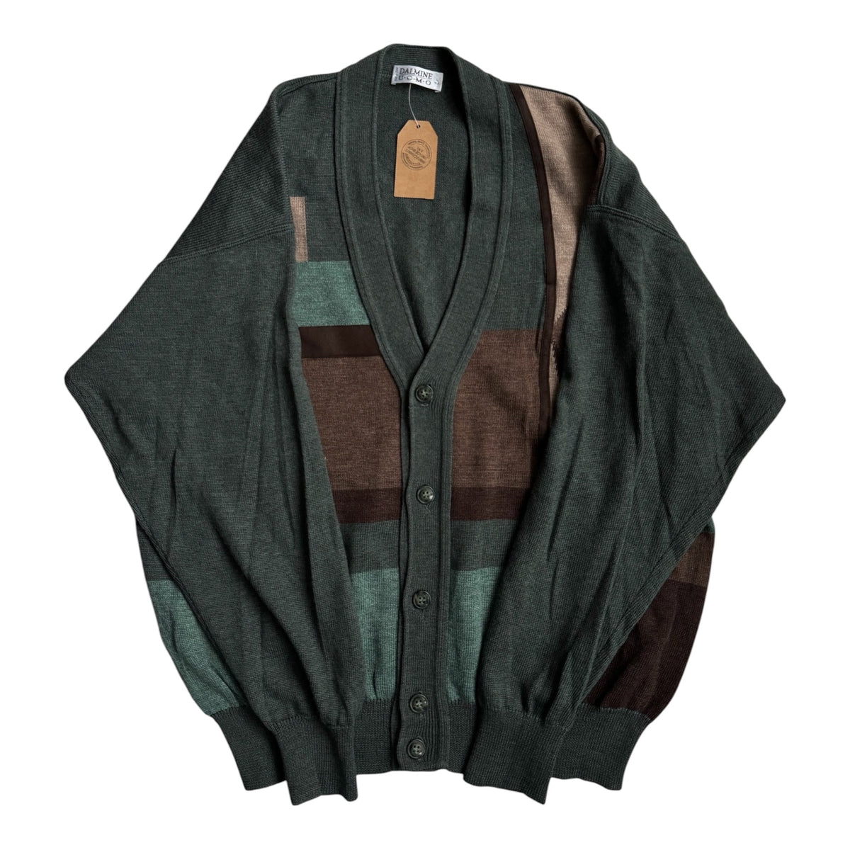 Cardigan Lână Verde Vintage Bărbați | Geometric | L - anbracaminte
