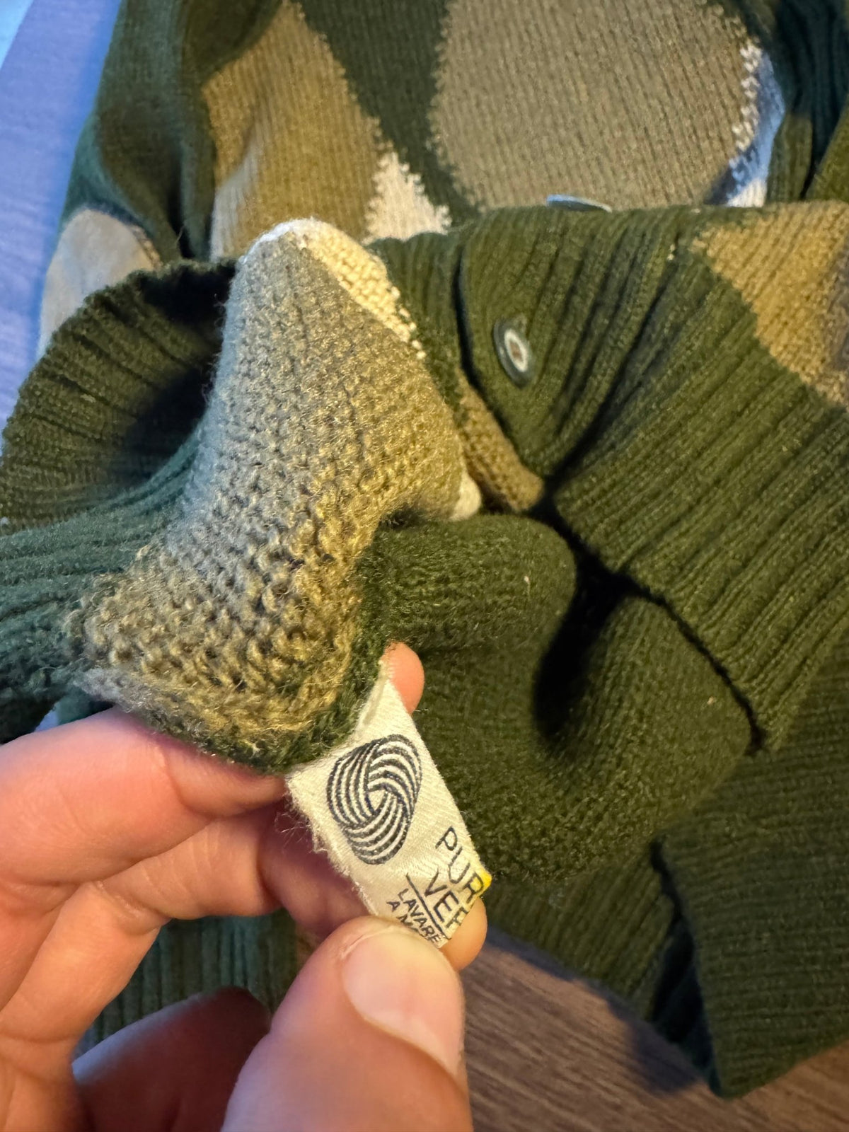 Cardigan Lână Verde Vintage Bărbați | Geometric | L - anbracaminte