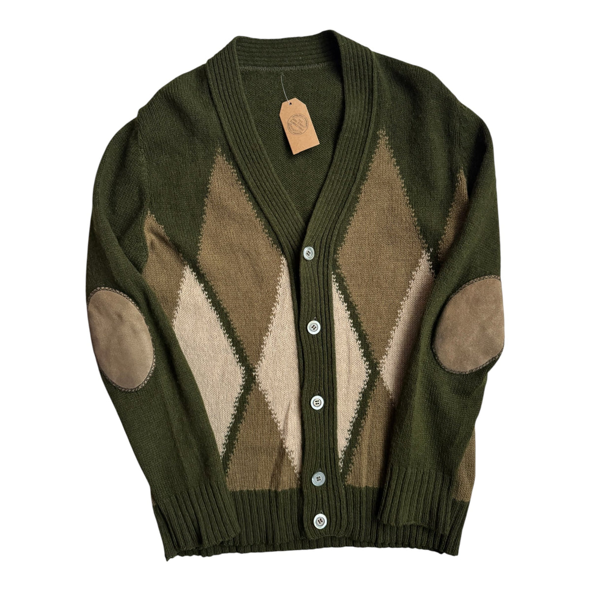 Cardigan Lână Verde Vintage Bărbați | Geometric | L - anbracaminte