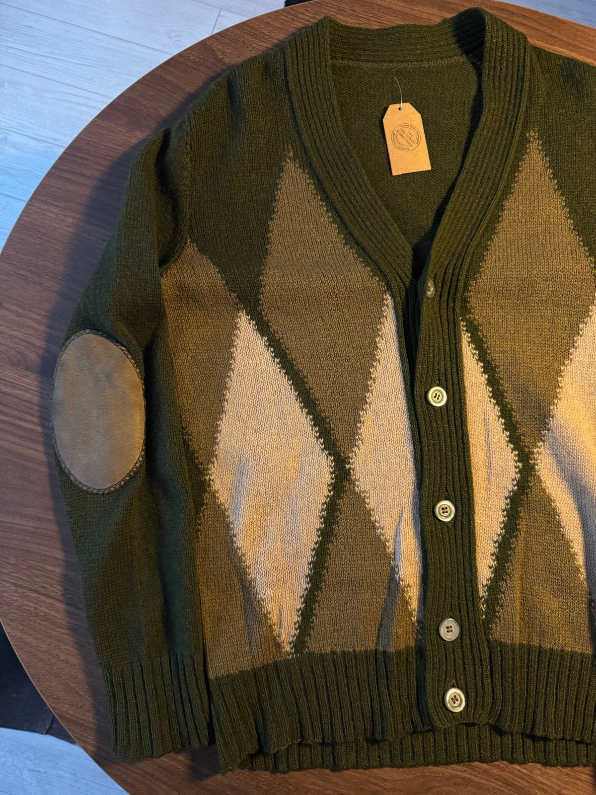 Cardigan Lână Verde Vintage Bărbați | Geometric | L - anbracaminte