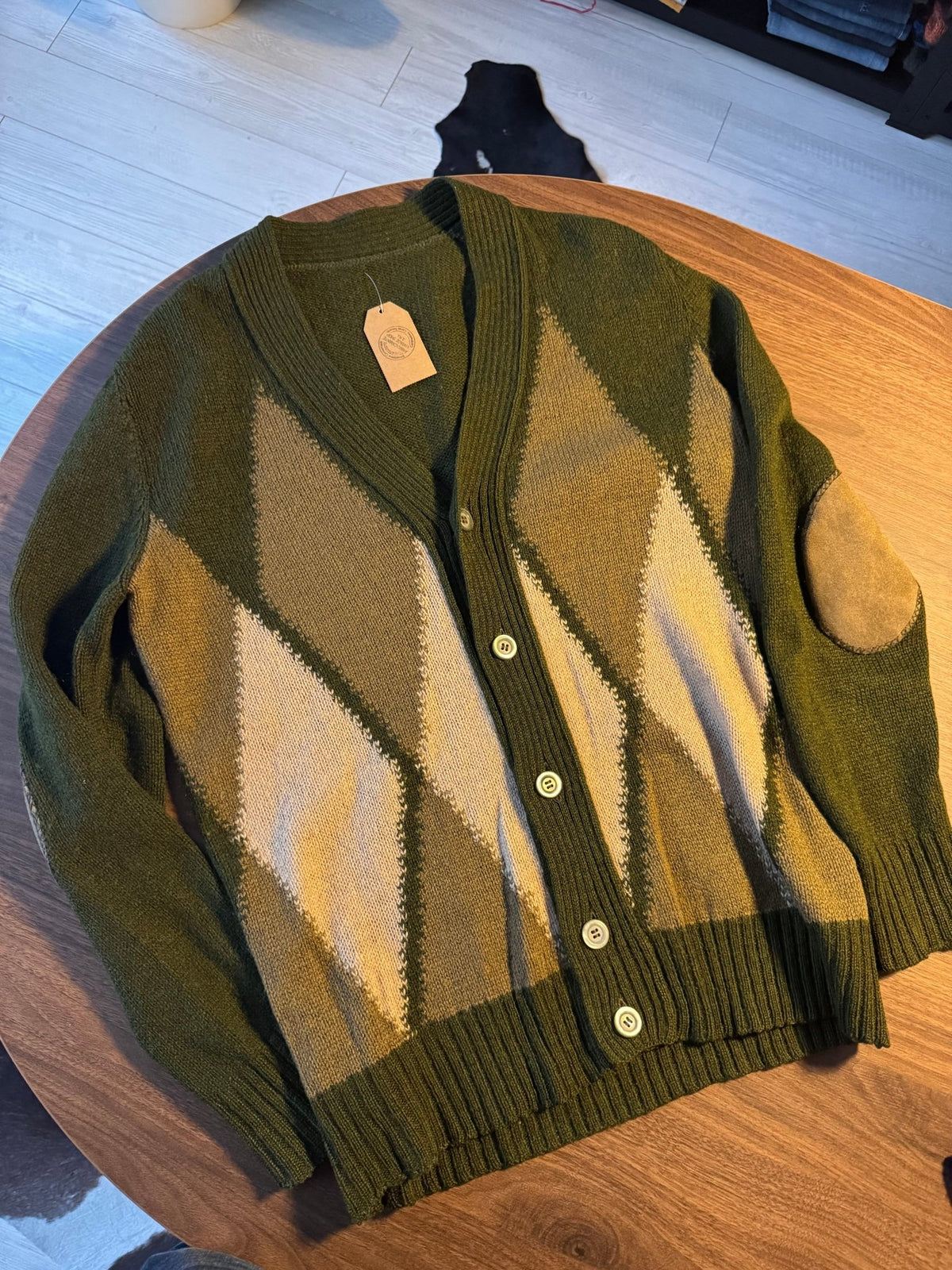 Cardigan Lână Verde Vintage Bărbați | Geometric | L - anbracaminte