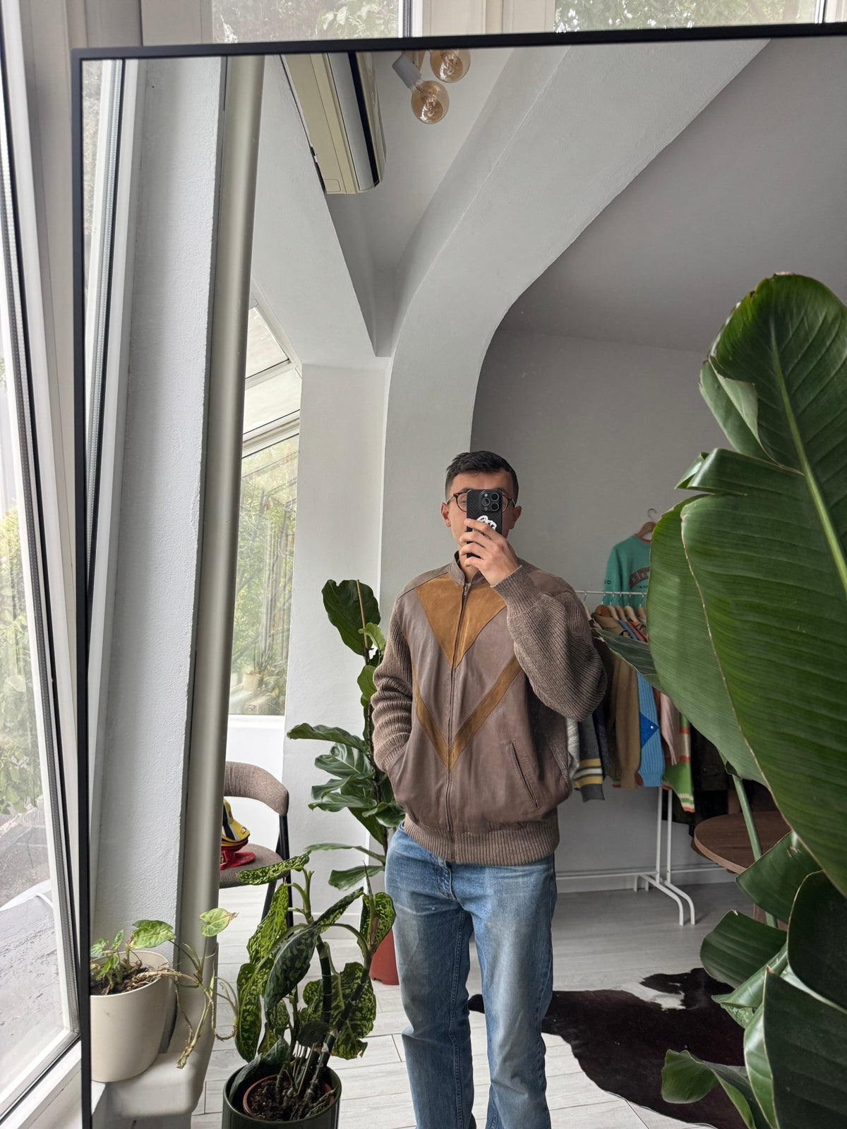 Cardigan Lână Vintage Bărbați | Panels din Piele si Suede | L - anbracaminte